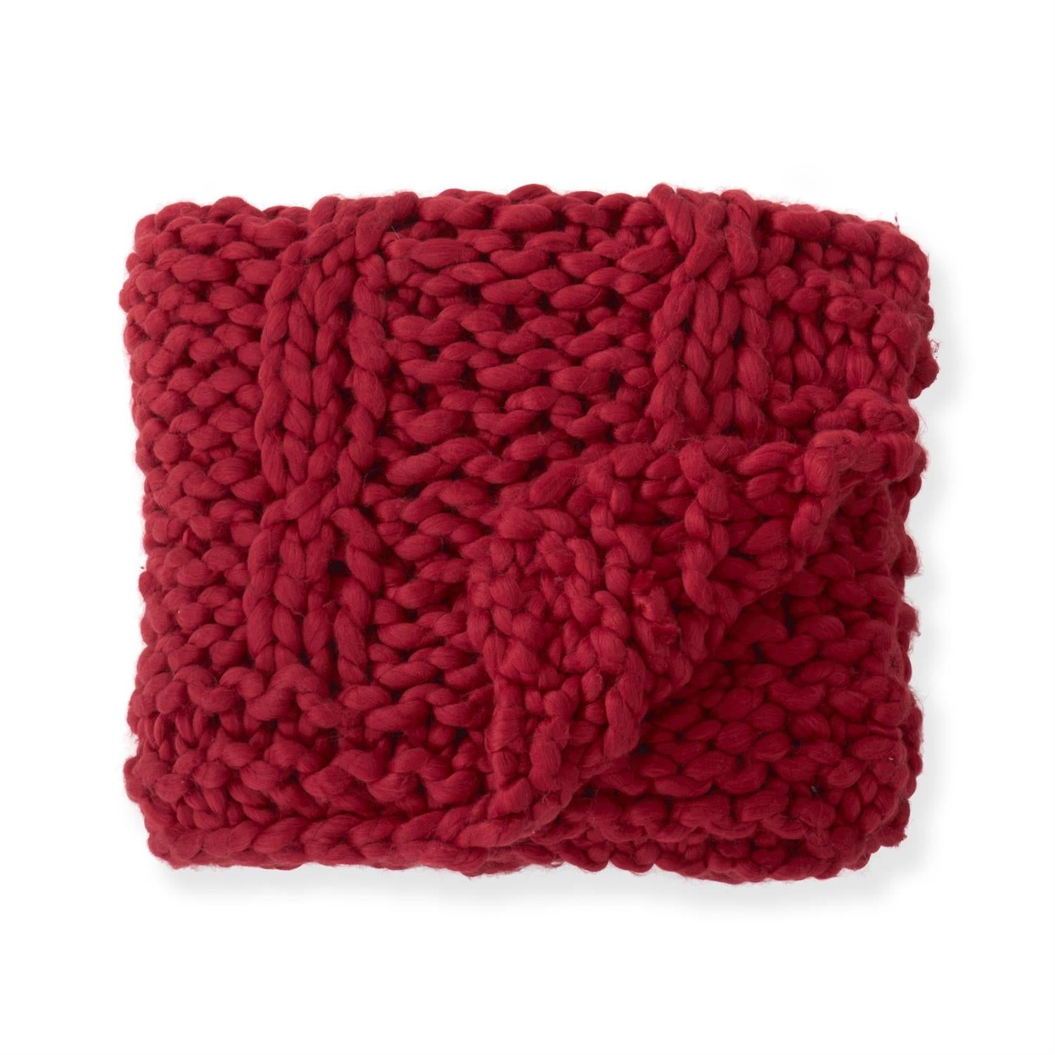 60 Inch Red Hand Knit Braided Throw Blanket