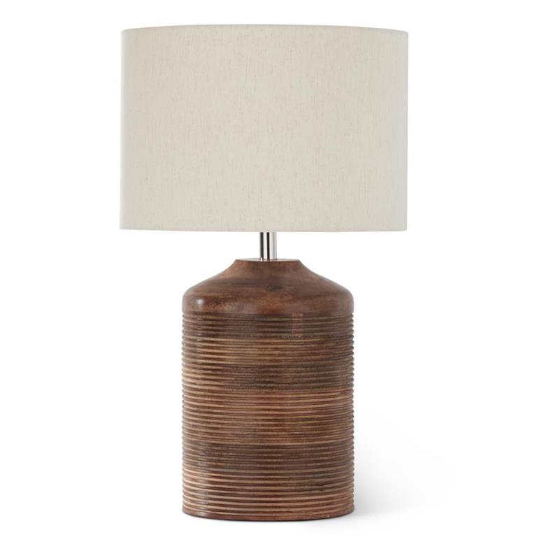 27-Inch Grooved Dark Mango Barrel Lamp with Shade