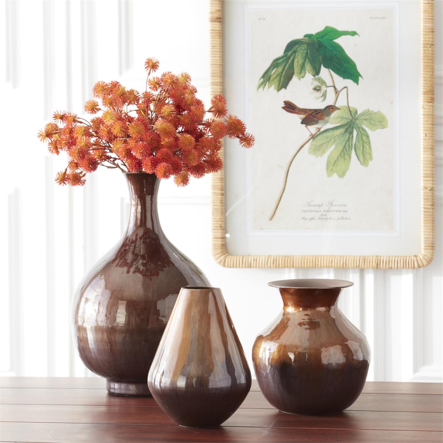 Assorted 23.25-Inch Rattan-Framed Bird/Botanical Prints (4 Styles)