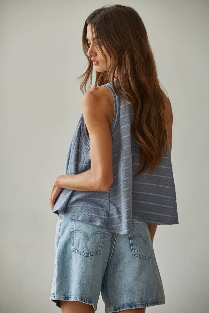 Knit Striped Round Neck Sleeveless Tank Top