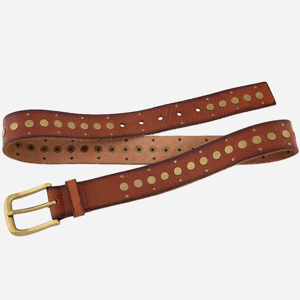 Faye Gold Buckle Studded Fashion Leather Belt