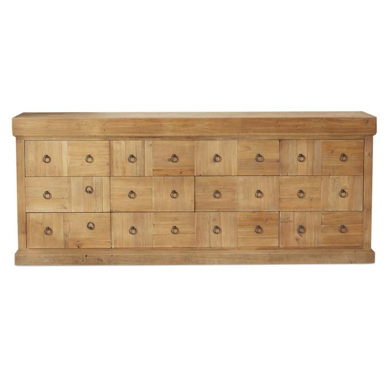 82.5" Pine Wood Drawer Cabinet with Ring Pulls