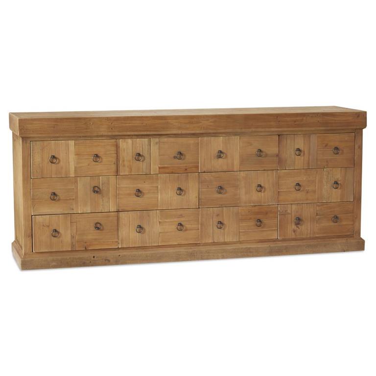 82.5" Pine Wood Drawer Cabinet with Ring Pulls
