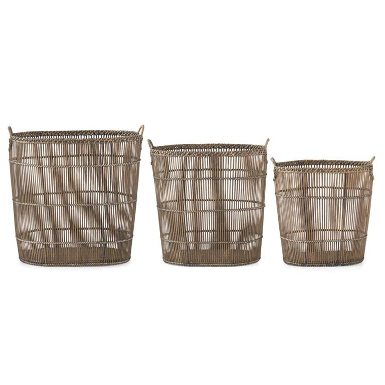 Metal-Framed Rattan Slat Nesting Baskets