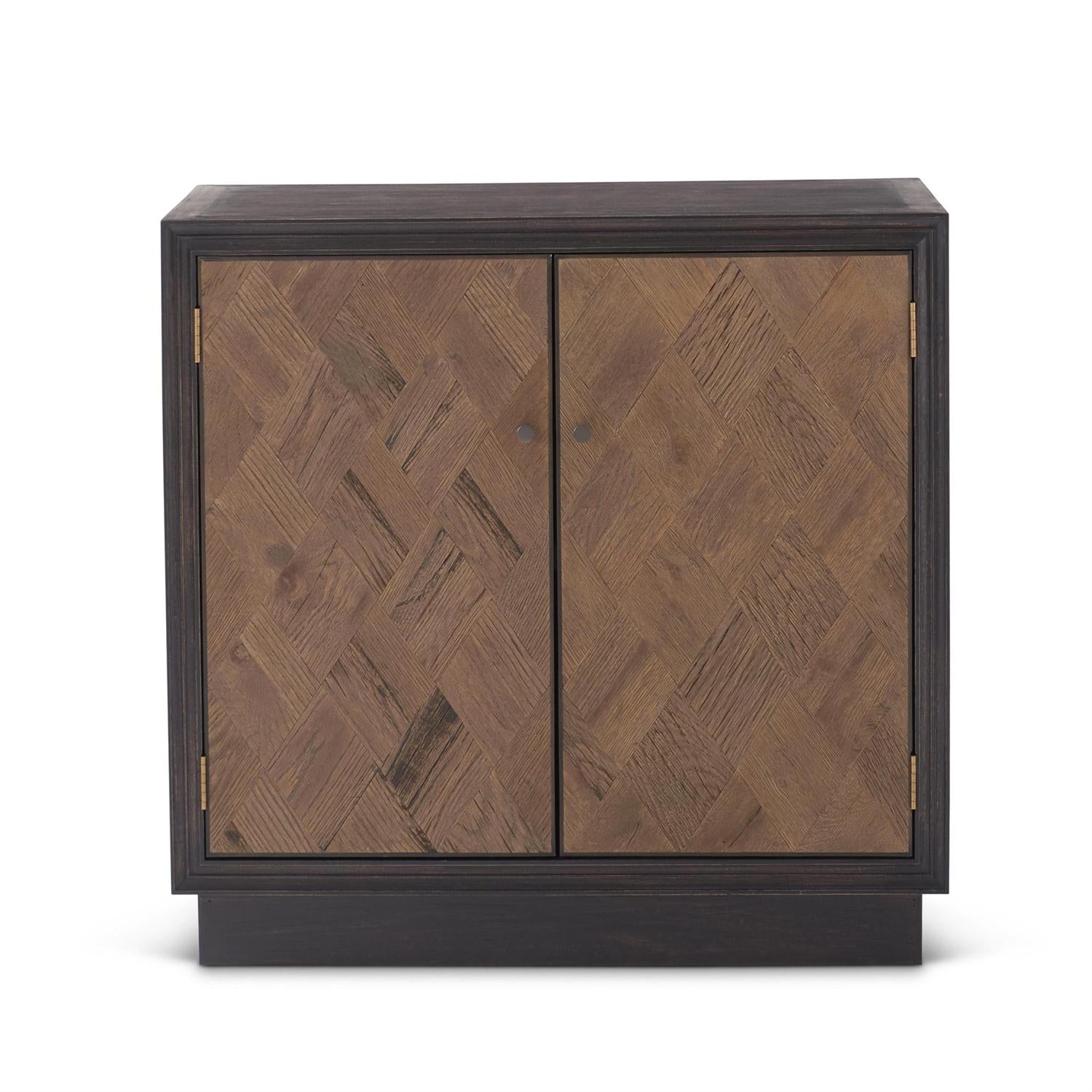 33.5-Inch Black Wood Cabinet with Light Diamond Pattern Doors