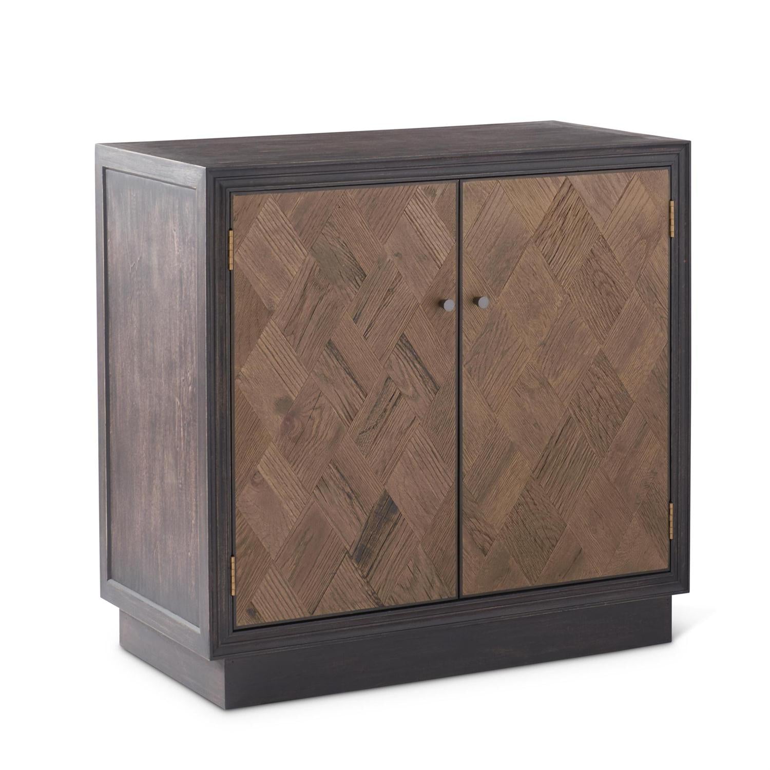 33.5-Inch Black Wood Cabinet with Light Diamond Pattern Doors