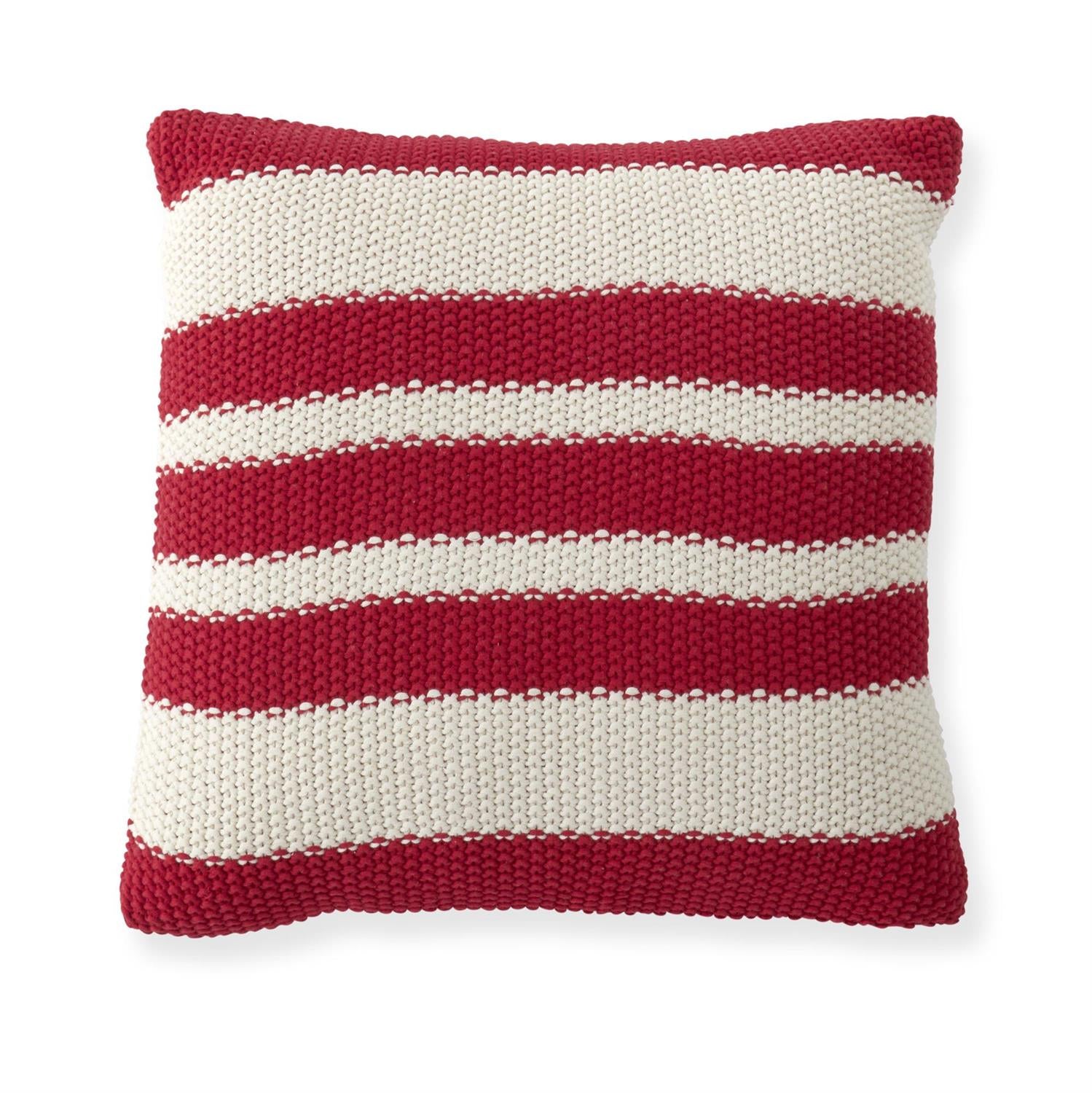 20-Inch Cotton Knit Red & Cream Striped Pillow