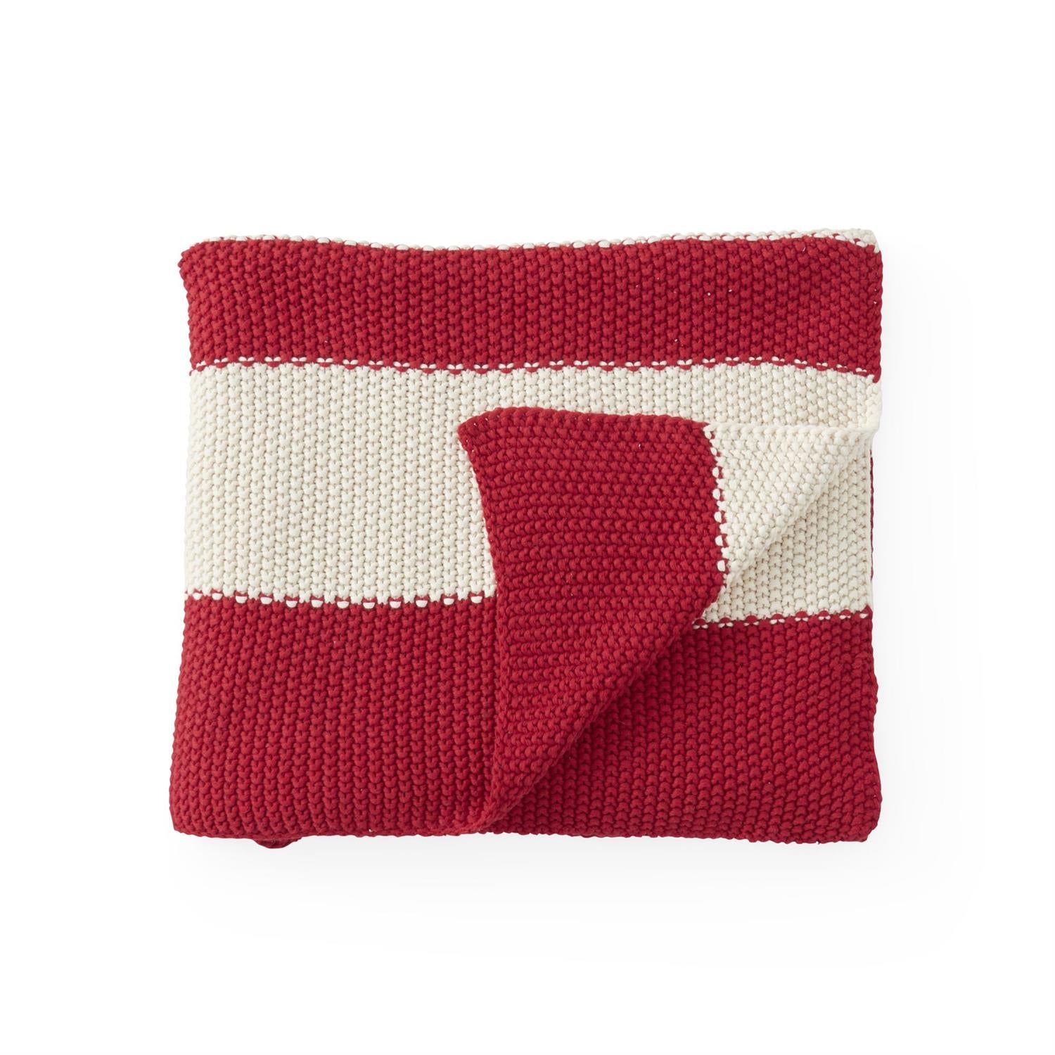 Cotton Knit Red & Cream Striped Throw Blanket