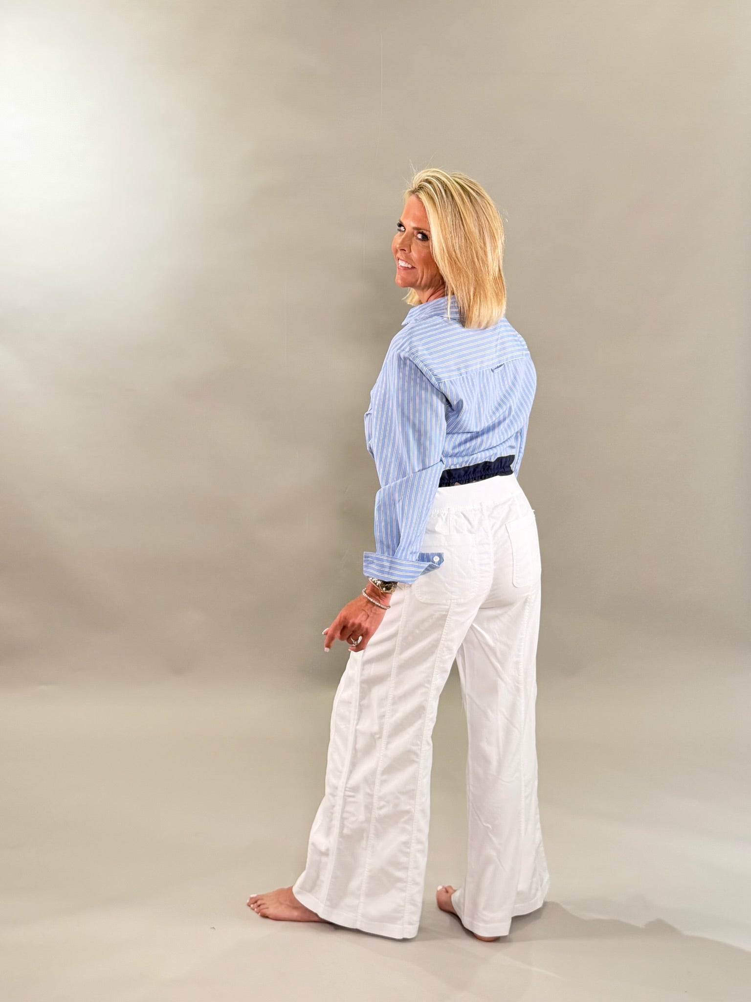 Pinstripe Crop with Navy Tie
