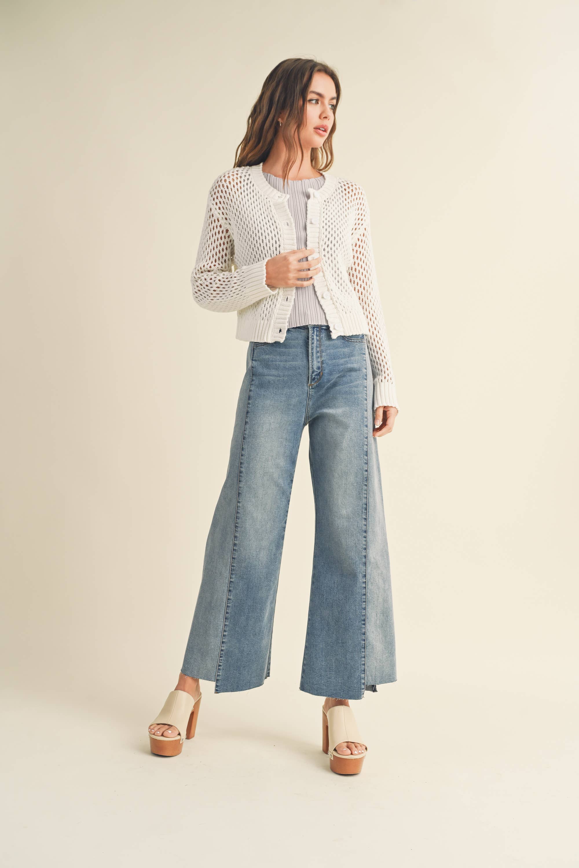 Crochet Knitted Button Down Cardigan