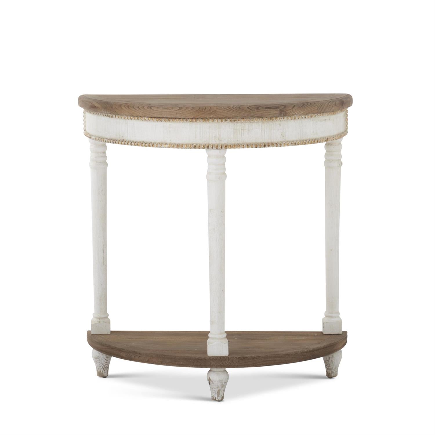 34.25" White & Natural Wood Half Moon Side Table
