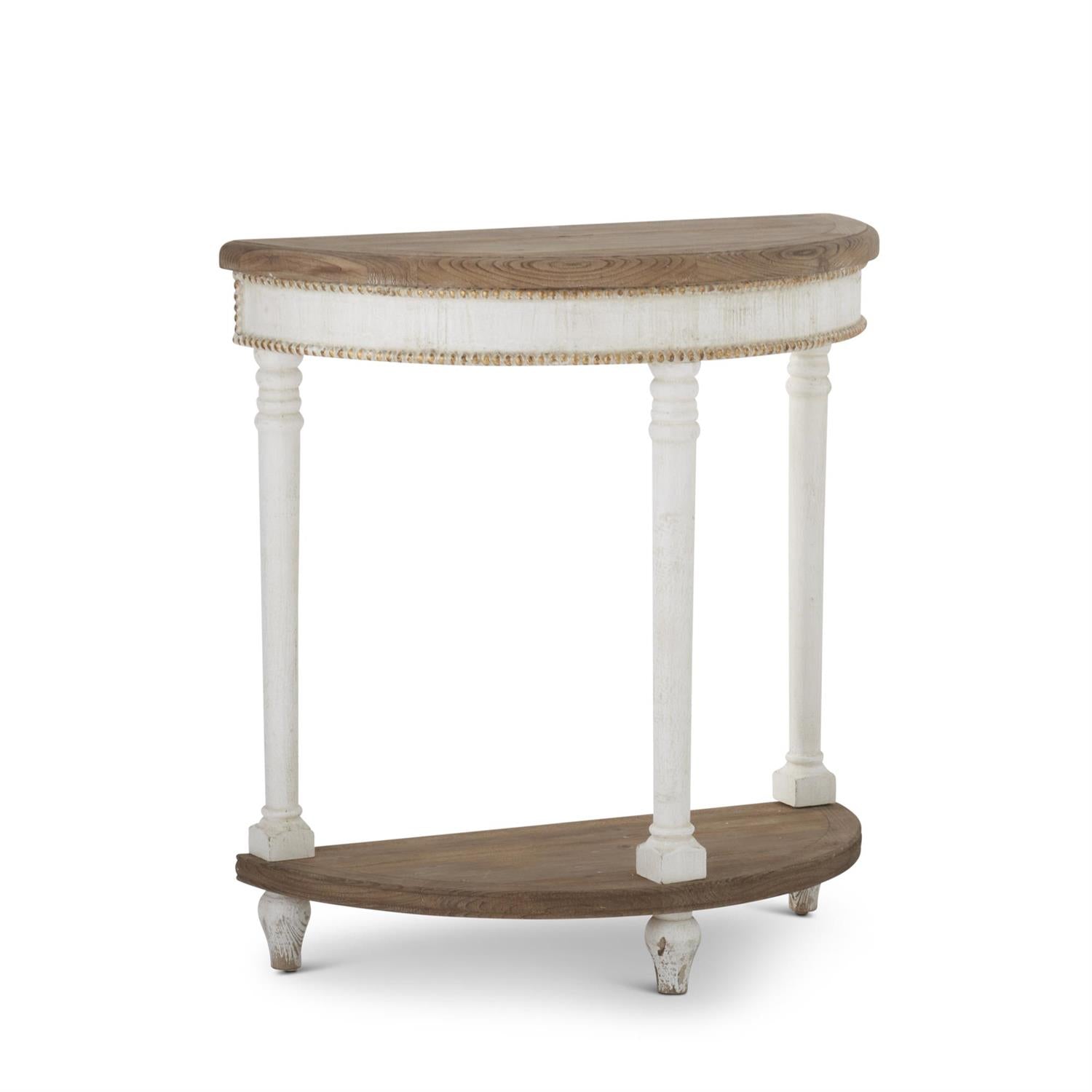 34.25" White & Natural Wood Half Moon Side Table