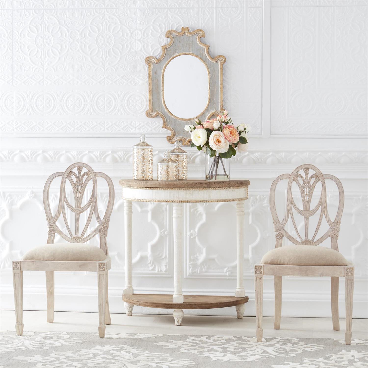 34.25" White & Natural Wood Half Moon Side Table