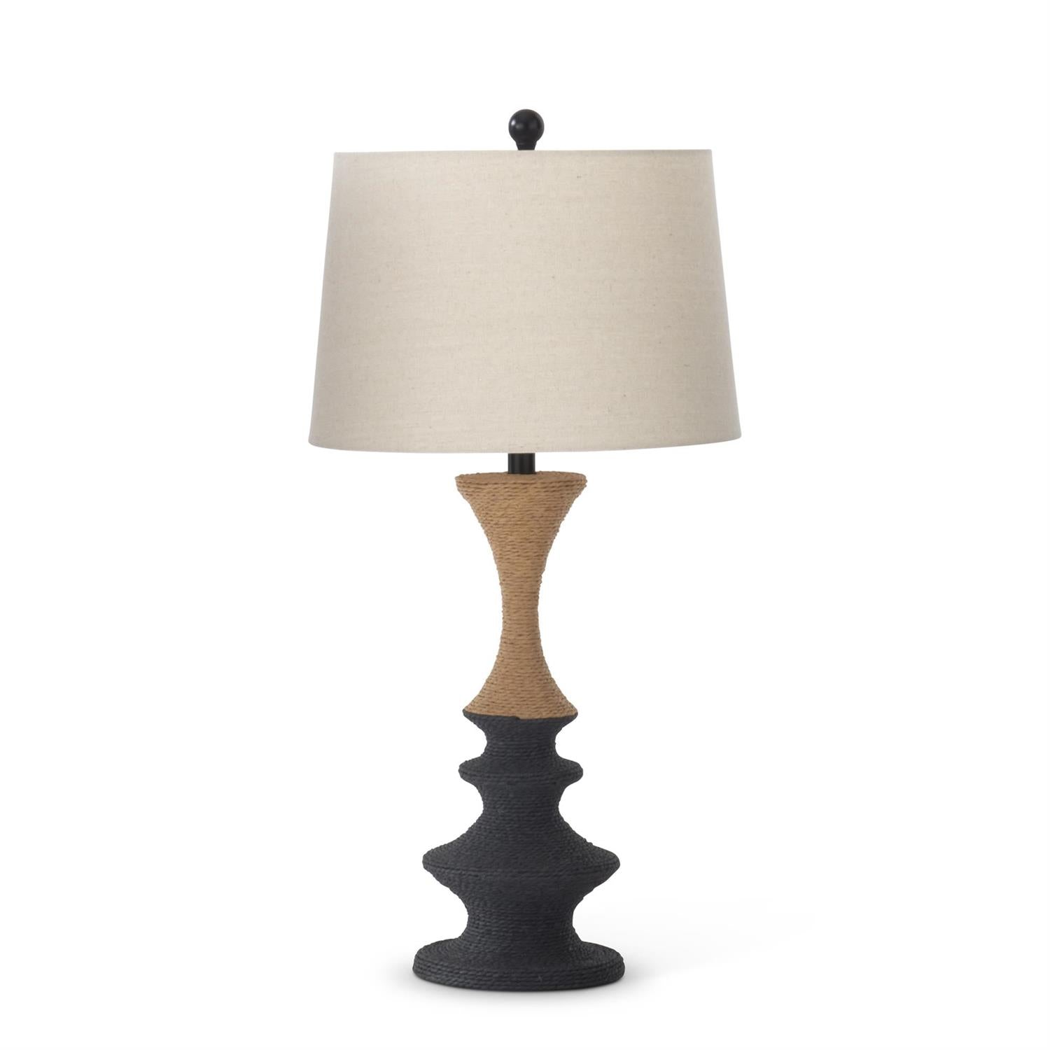 29-Inch Natural & Black Woven Rattan Lamp with Natural Linen Shade