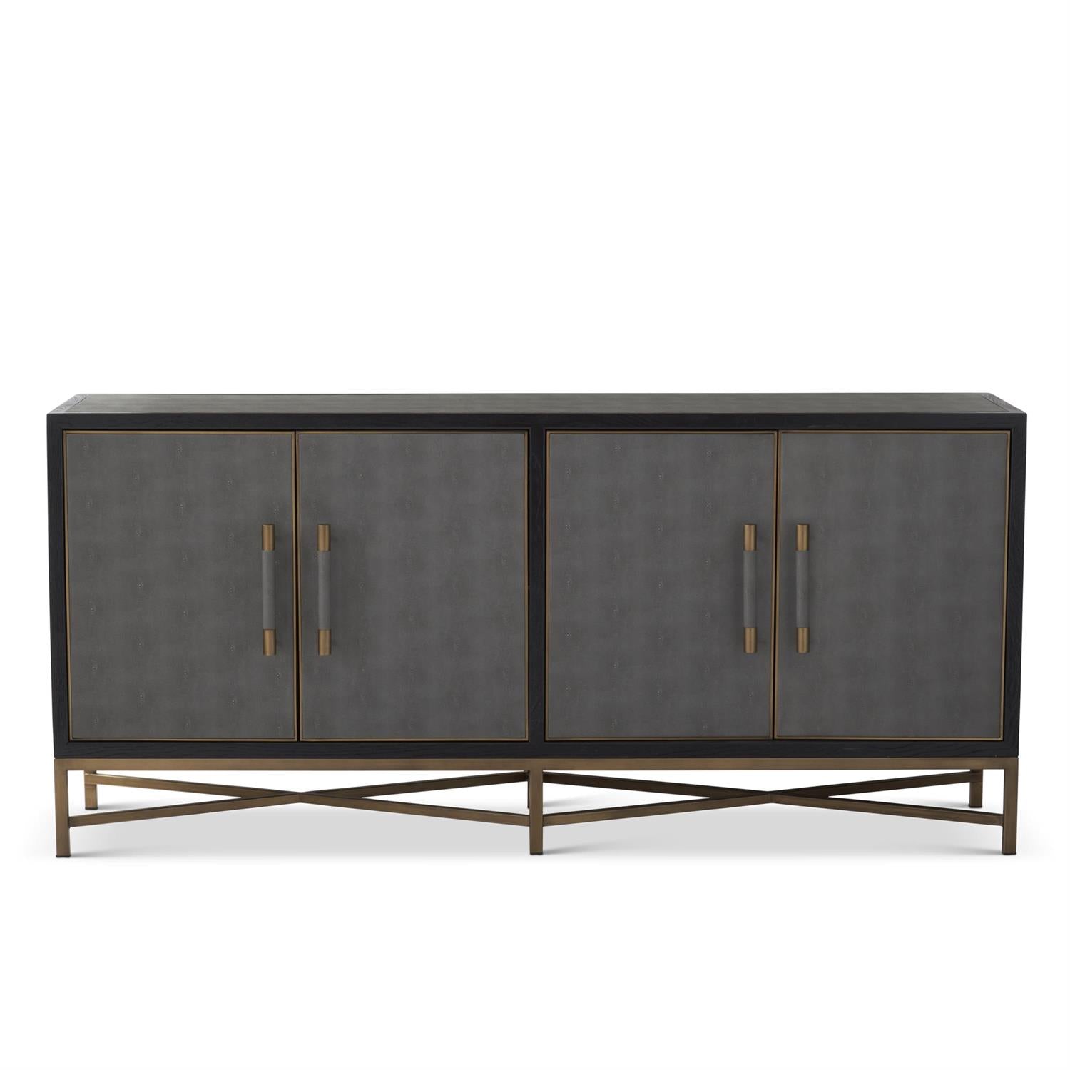 73-Inch Gray Vegan Leather & Antique Brass Sideboard