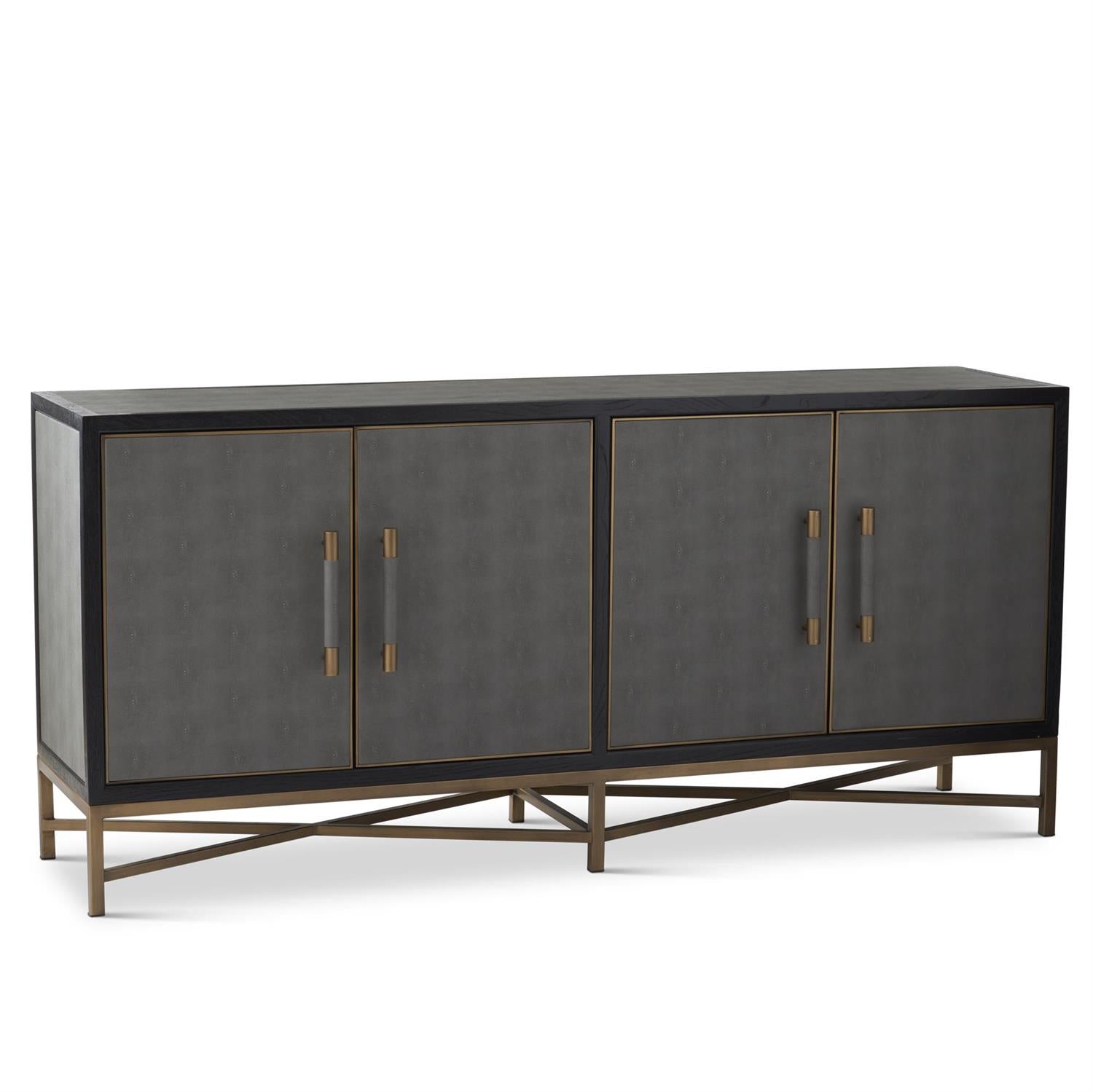 73-Inch Gray Vegan Leather & Antique Brass Sideboard