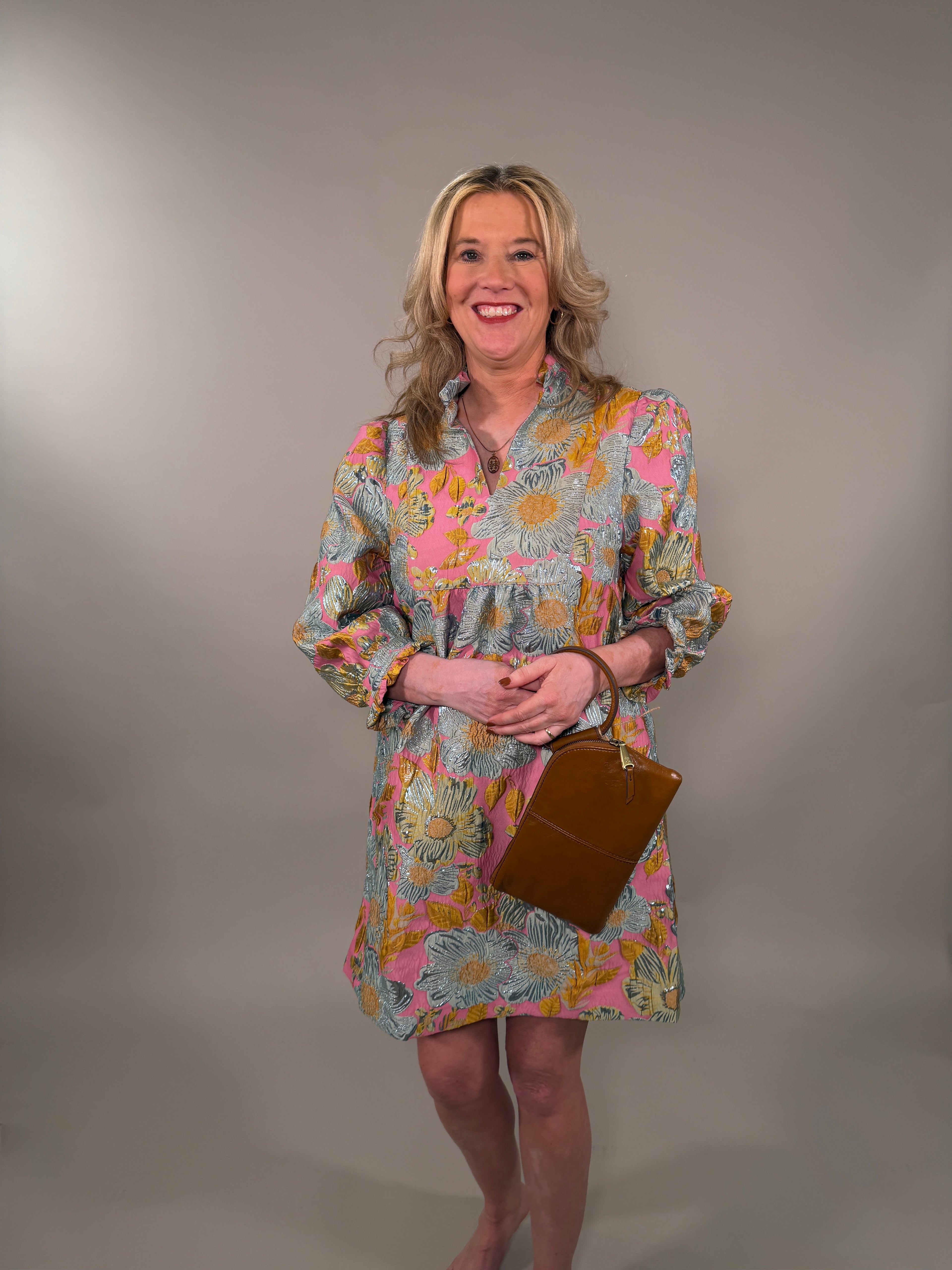 Metallic Floral Brocade Party Dress