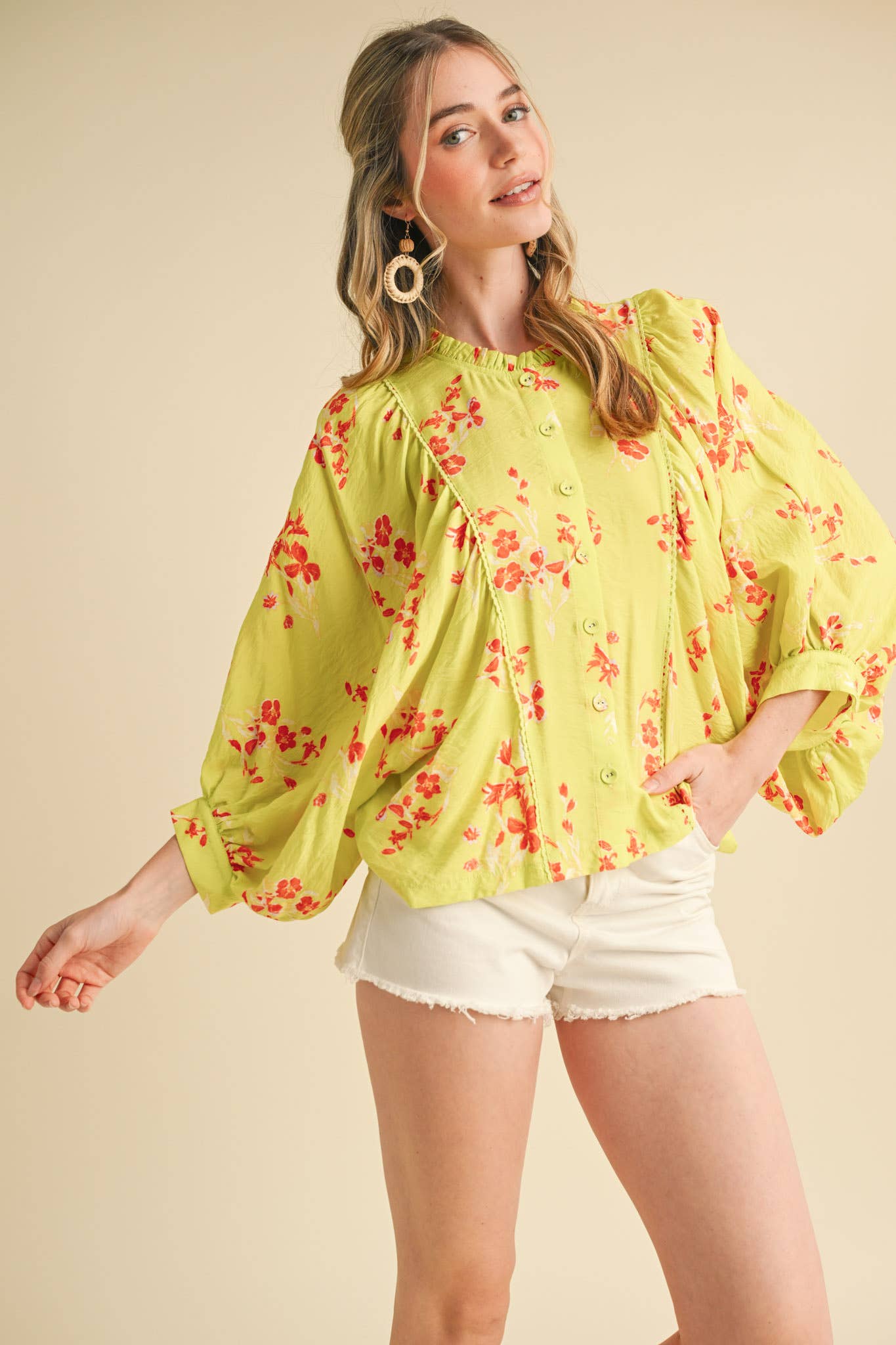 Floral Print Dolman Sleeve Blouse