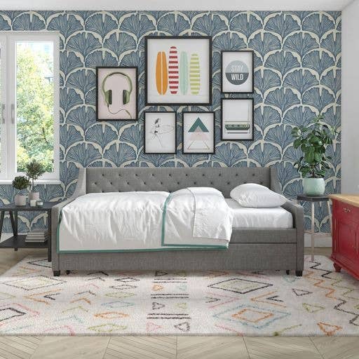 Feather Palm Blue Peel and Stick Wallpaper, 28 sq. ft.