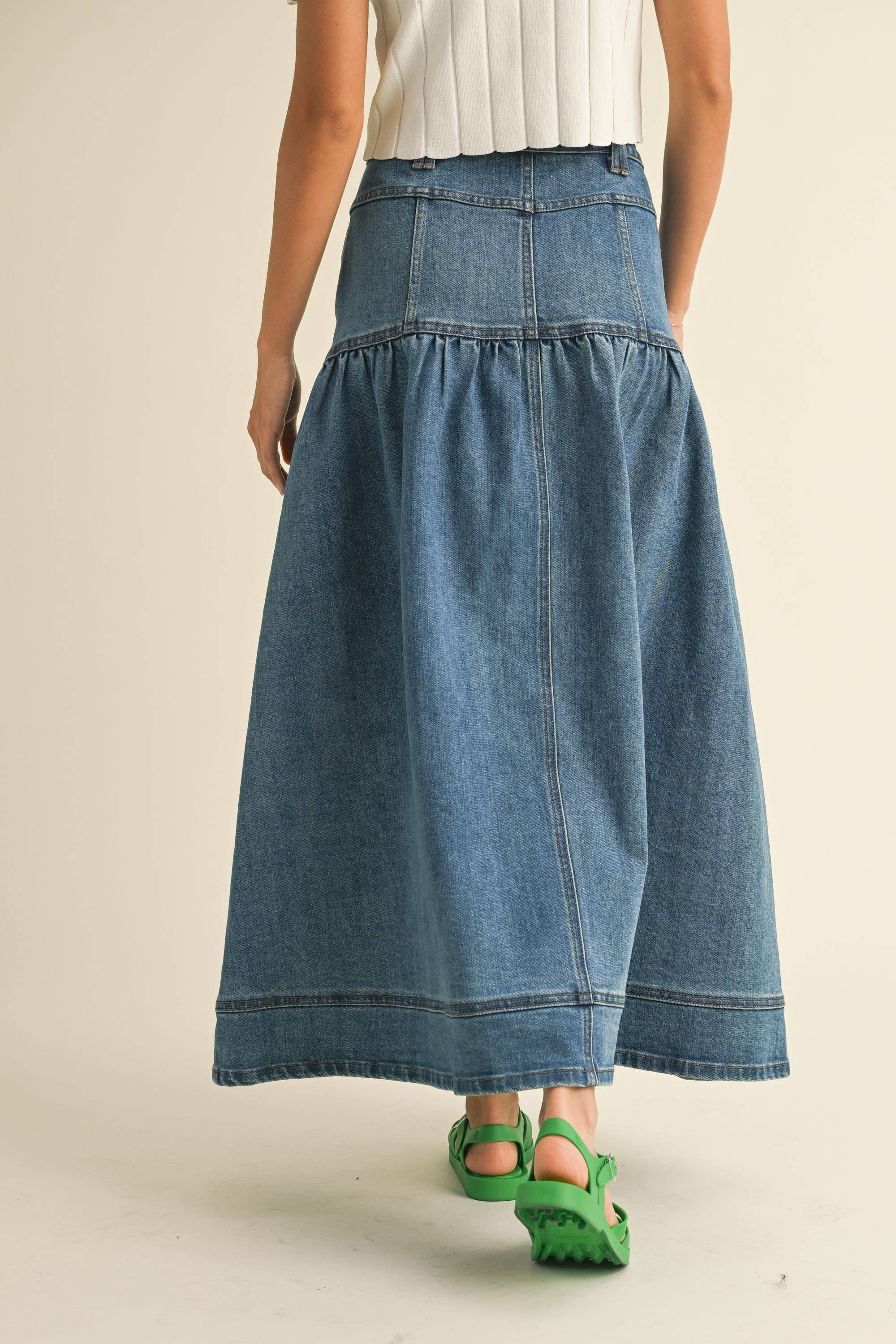 Button Down Bohemian Denim Skirt