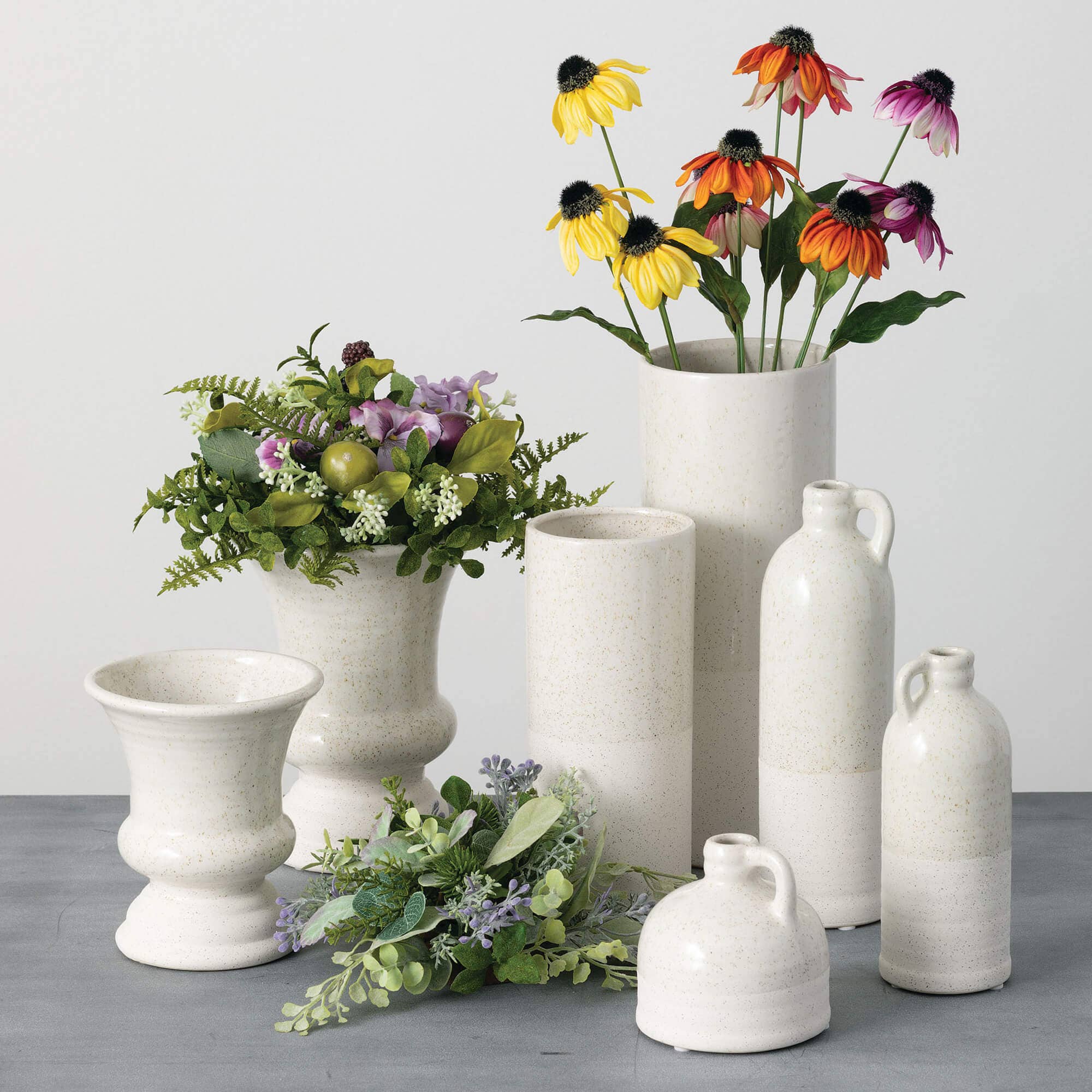 Set of 3 White Speckled Jug Vase