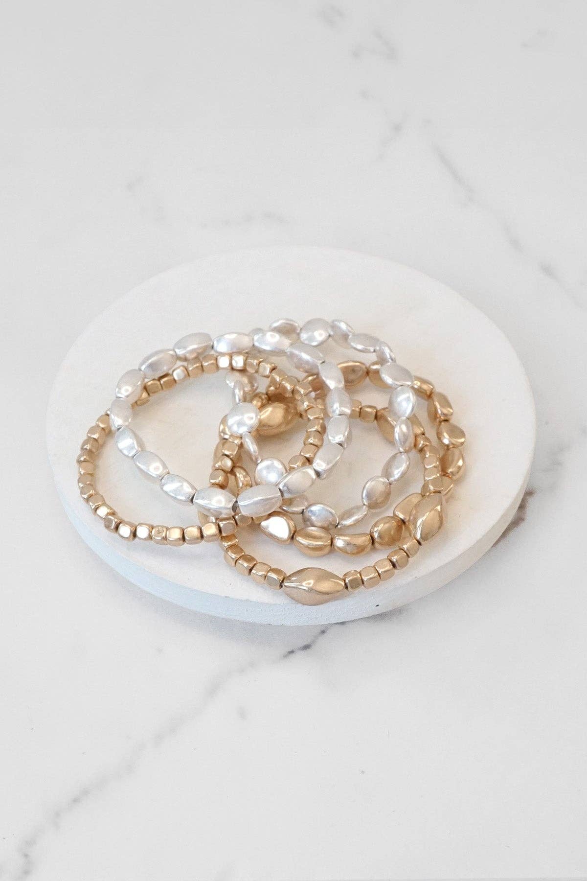 Boho Gold and silver Beaded Bracelets stack of 5