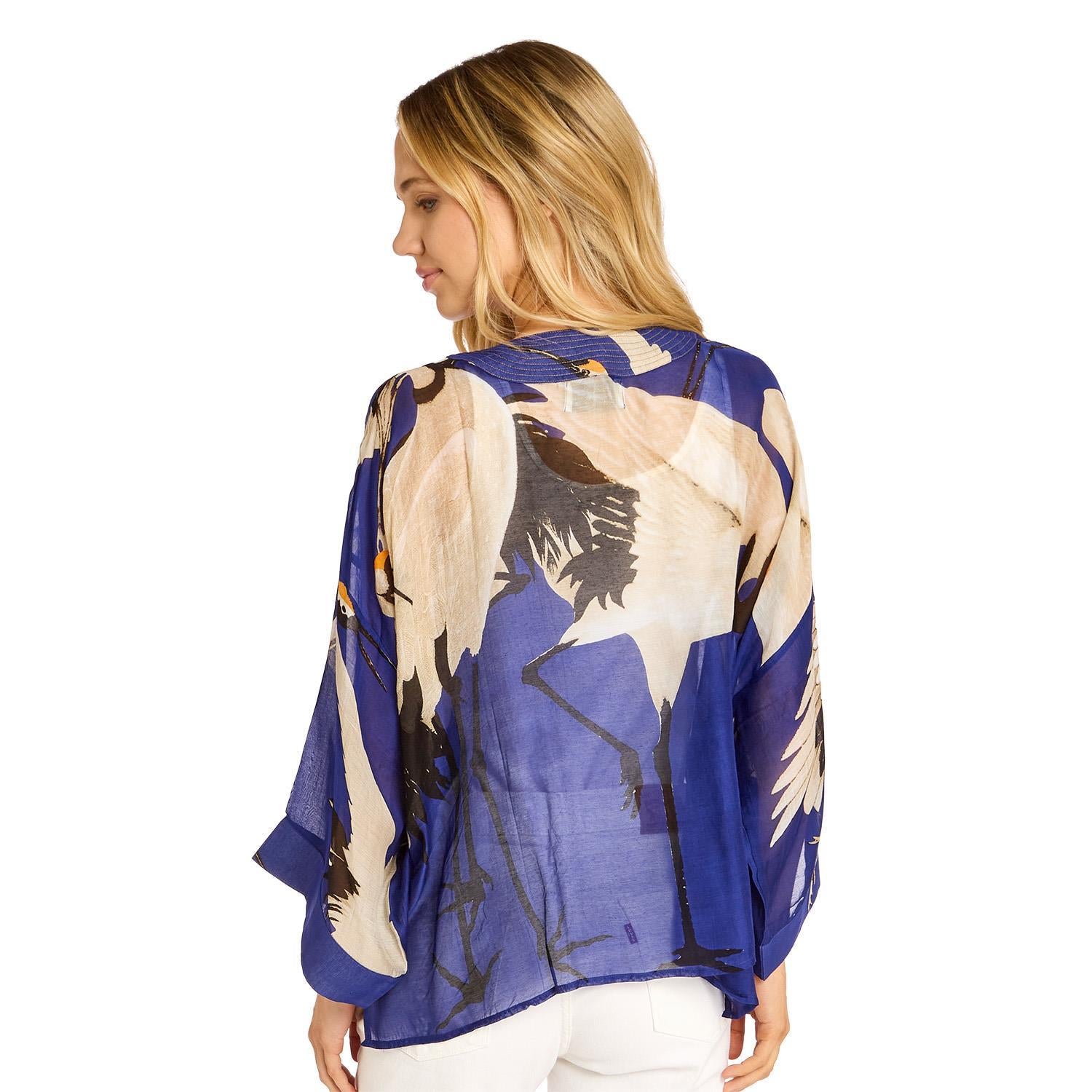 Cobalt Heron Print Short Kimono