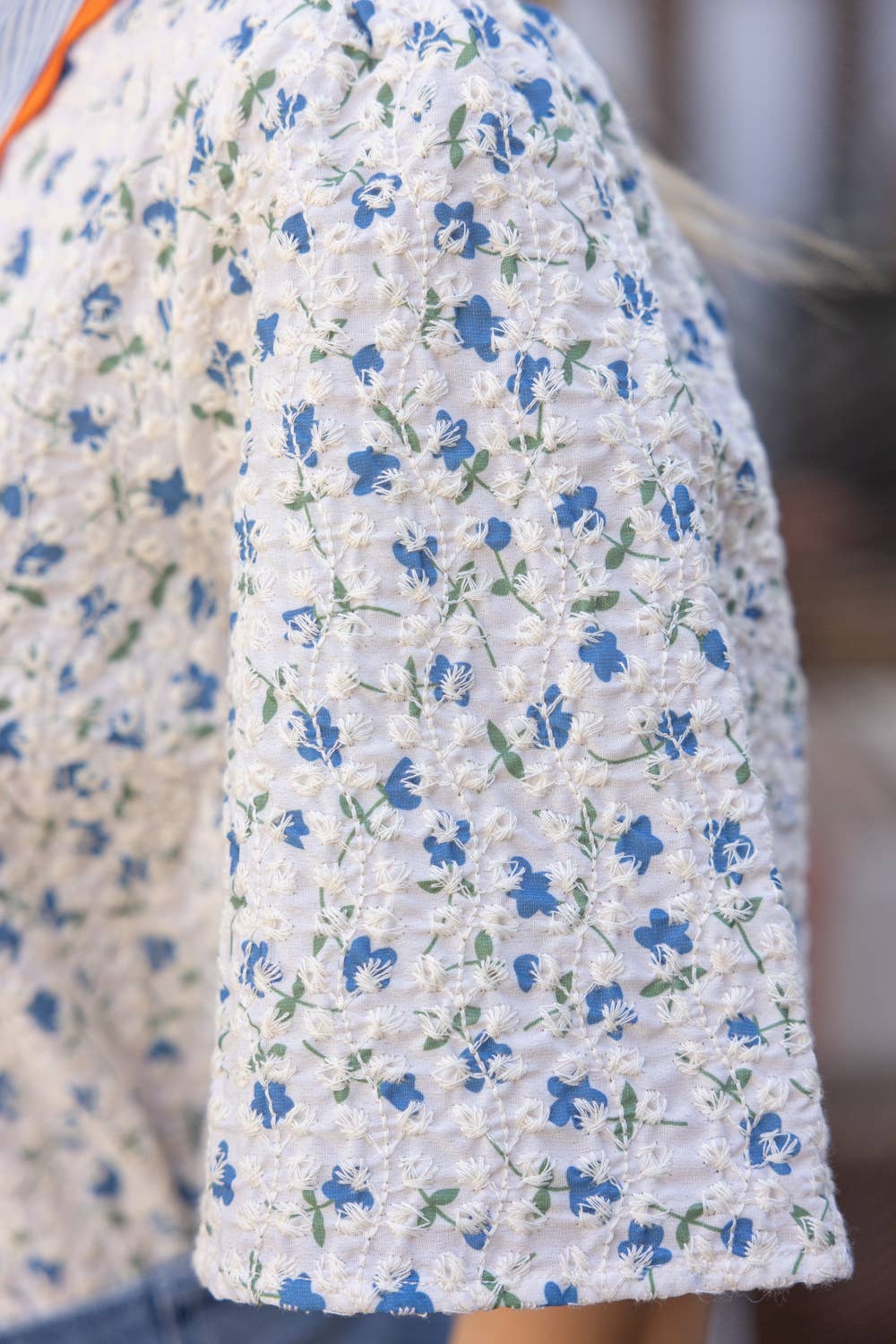 Floral Embroidered Striped Color Block Top