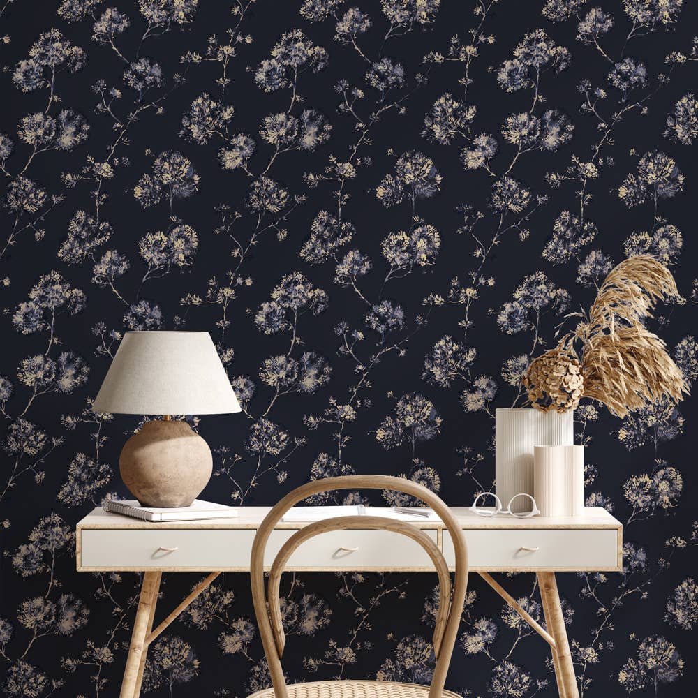 Sun-Bleached Floral Midnight P&Stick Wallpaper, 28 sq. ft.