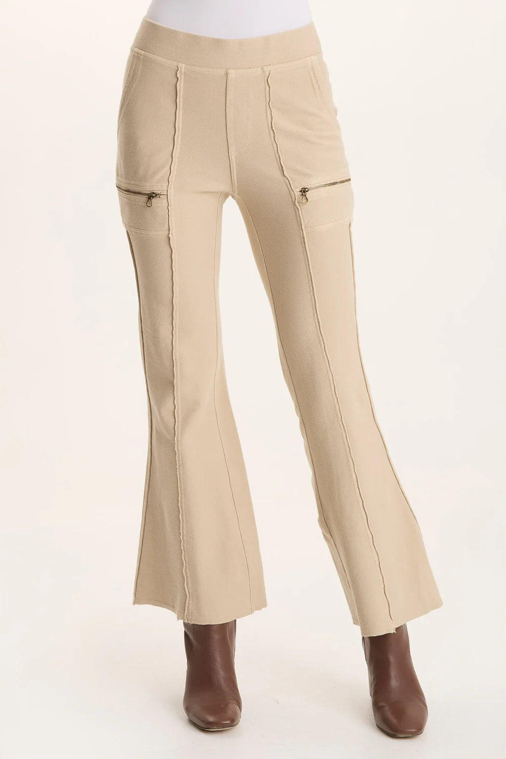 Twill Knit Zipper Pocket Flared Pant