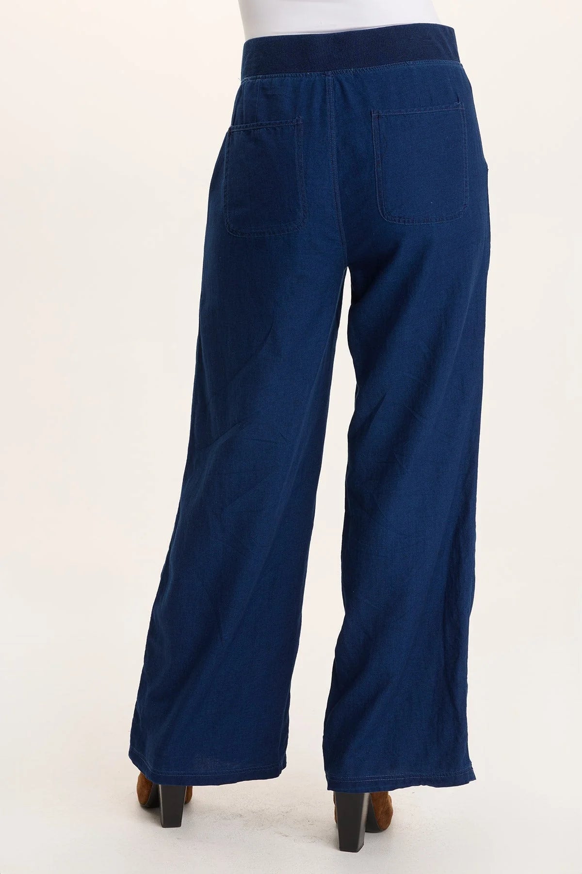 Indigo Twill Mock-Denim Wide-Leg Pull-On Pant