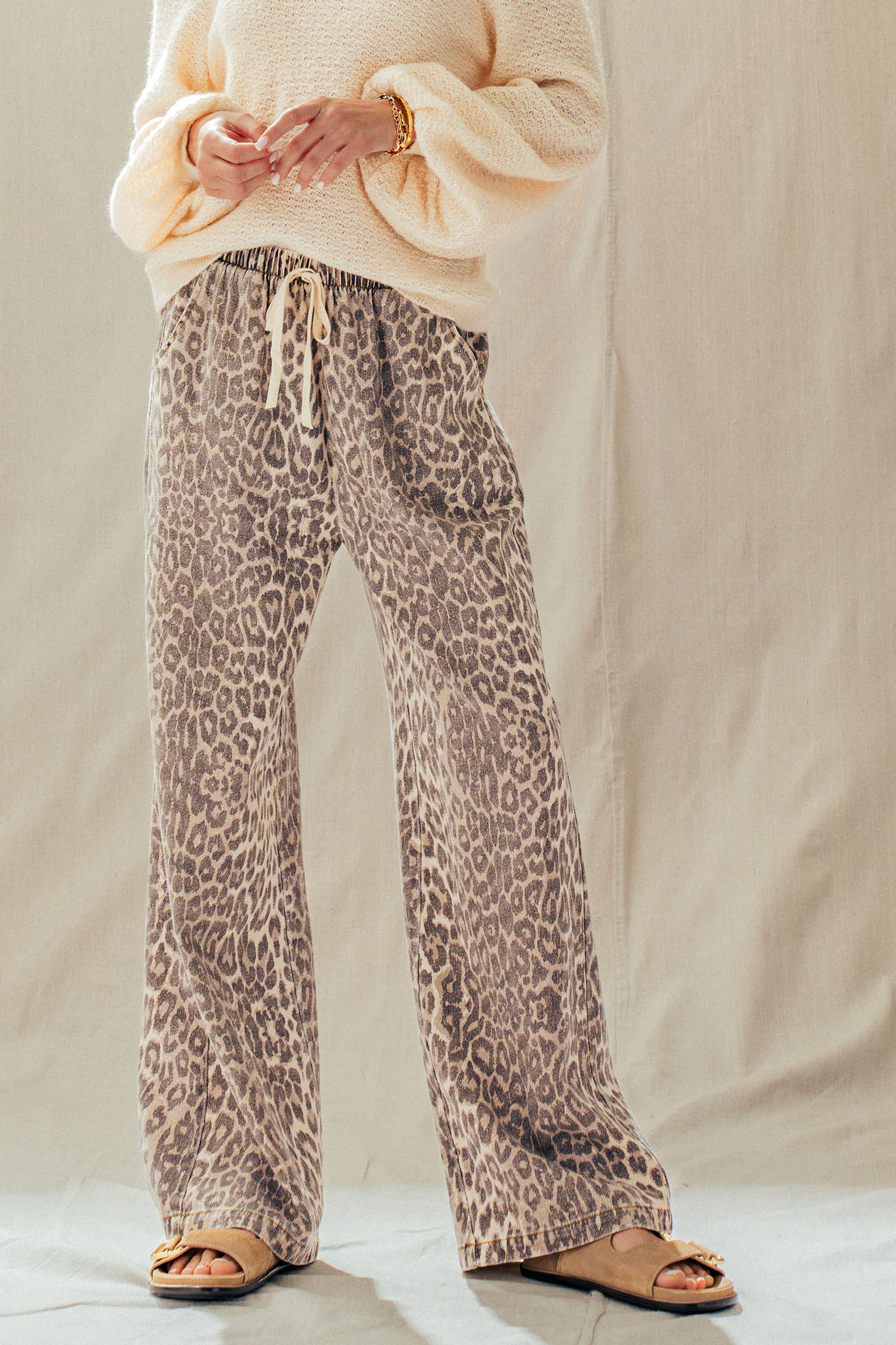 Leopard Print Wide Leg Cotton Pants