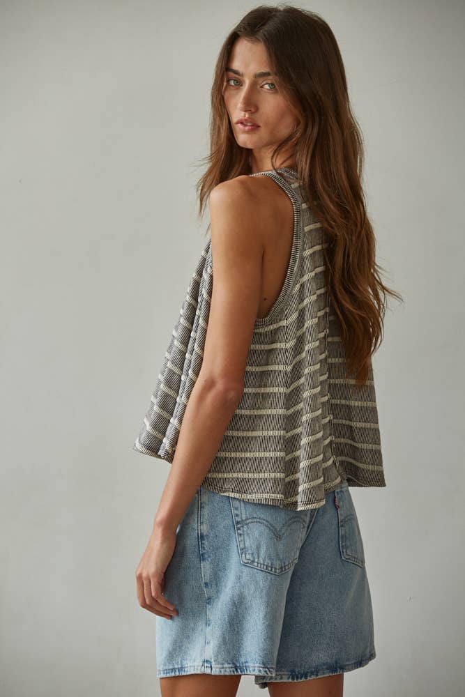 Knit Striped Round Neck Sleeveless Tank Top
