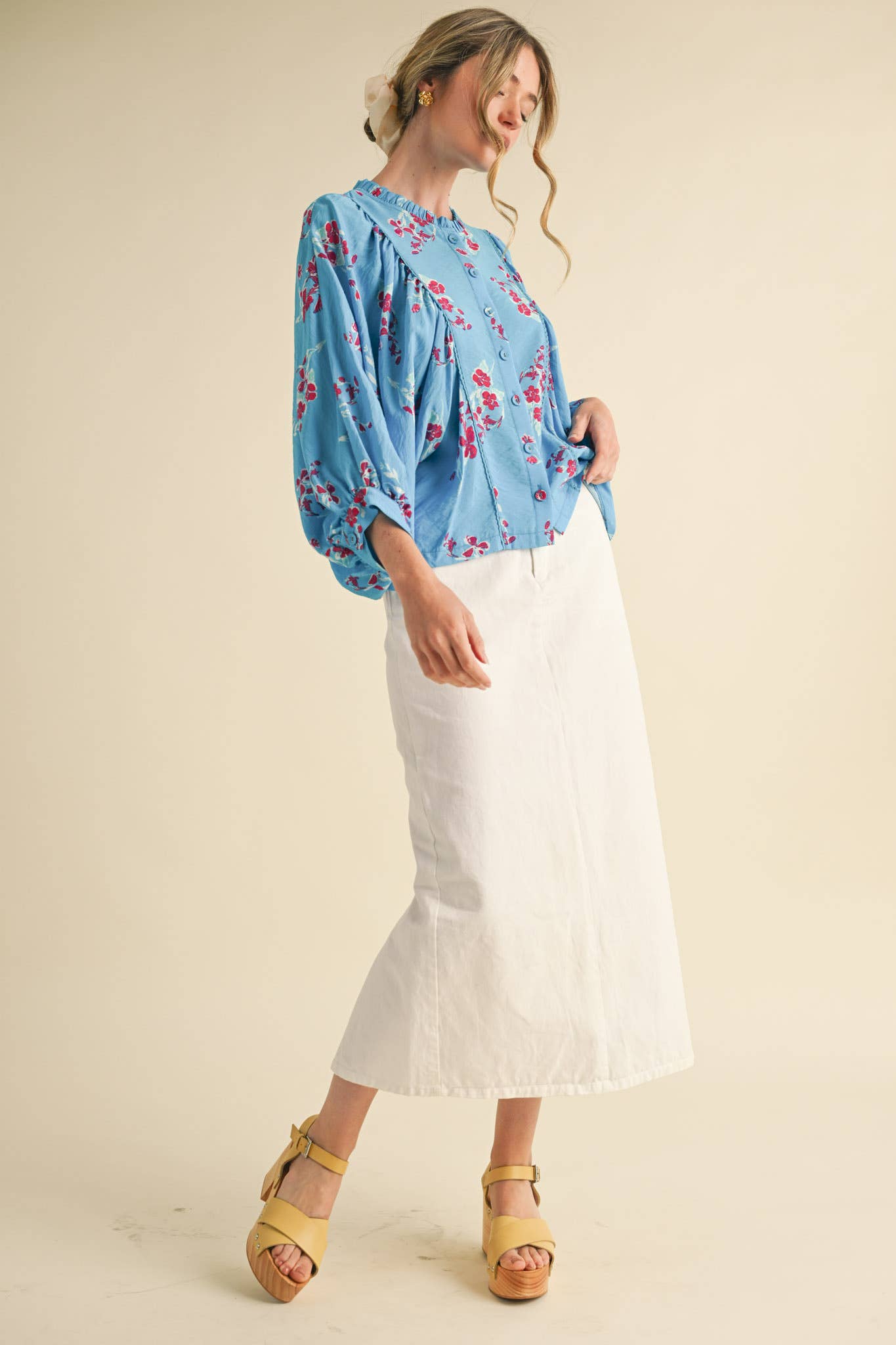 Floral Print Dolman Sleeve Blouse