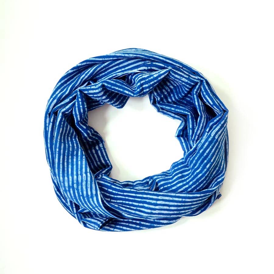Scarf/shawl - Indigo Blue Beach Life Stripe Block Printed