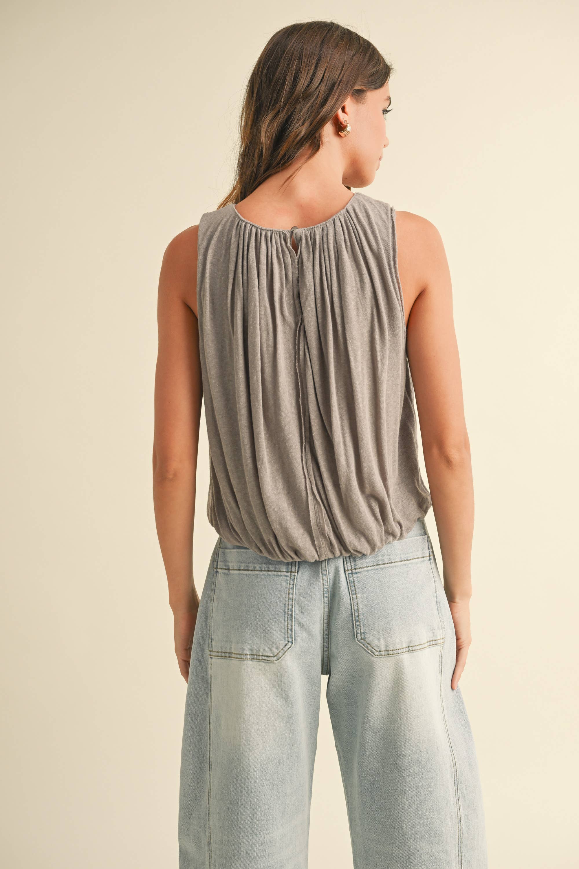 T4577 LINEN KNITTED BUBBLE BOTTOM TOP