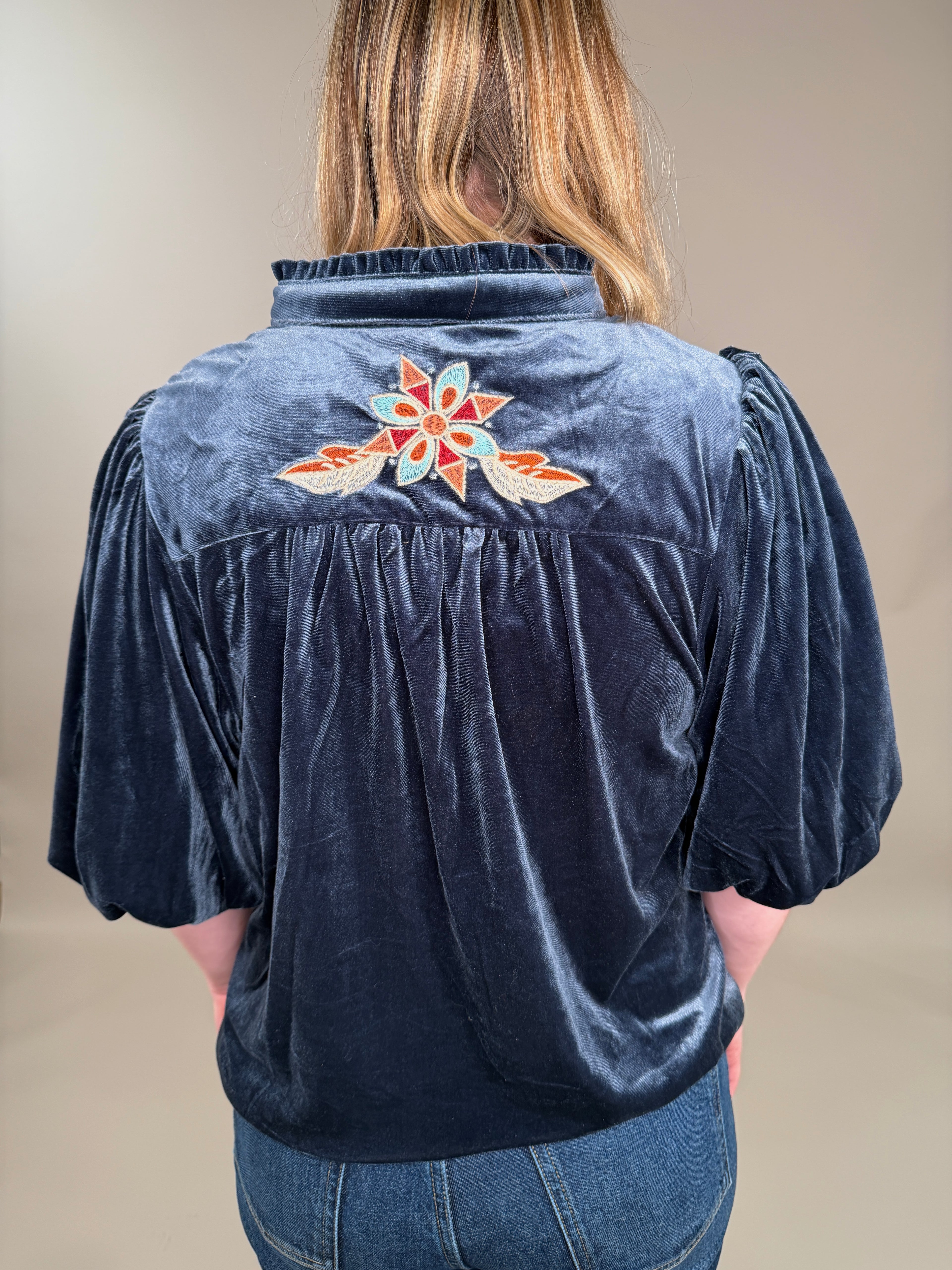 Velvet Embroidery Blouse
