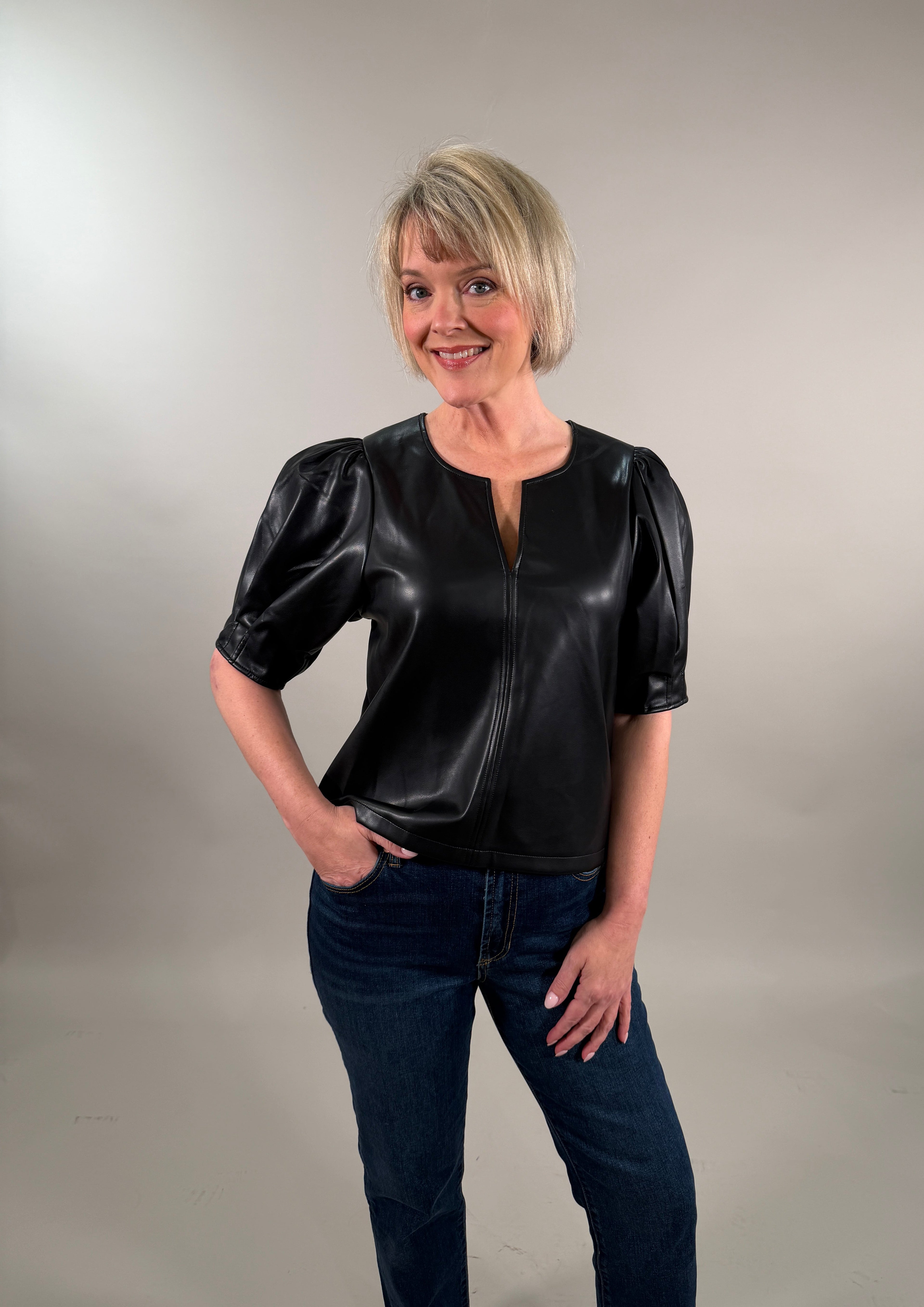 Poof Faux Leather Blouse