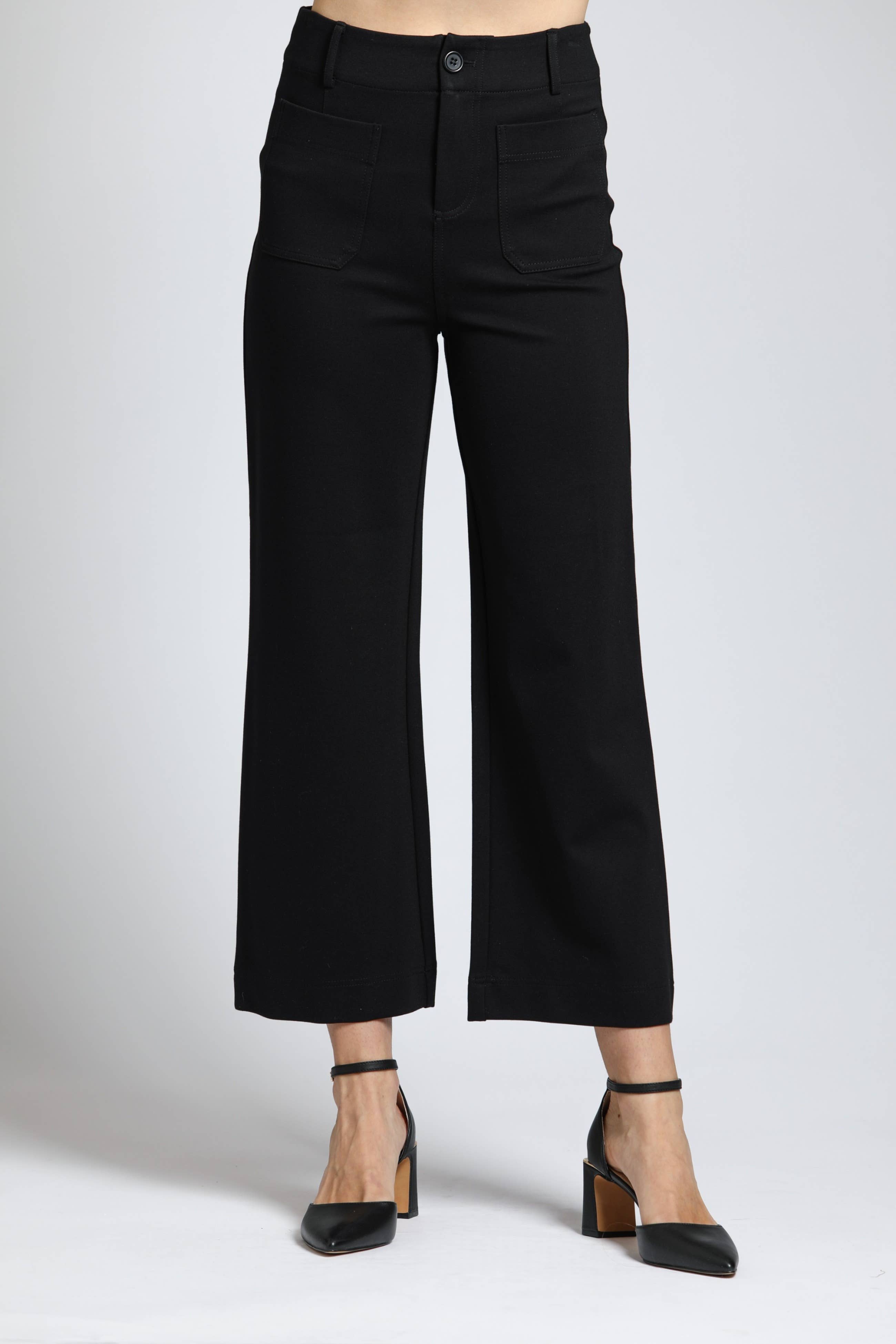 Ponte Cropped Wide Leg Pant With Patch Pocket
