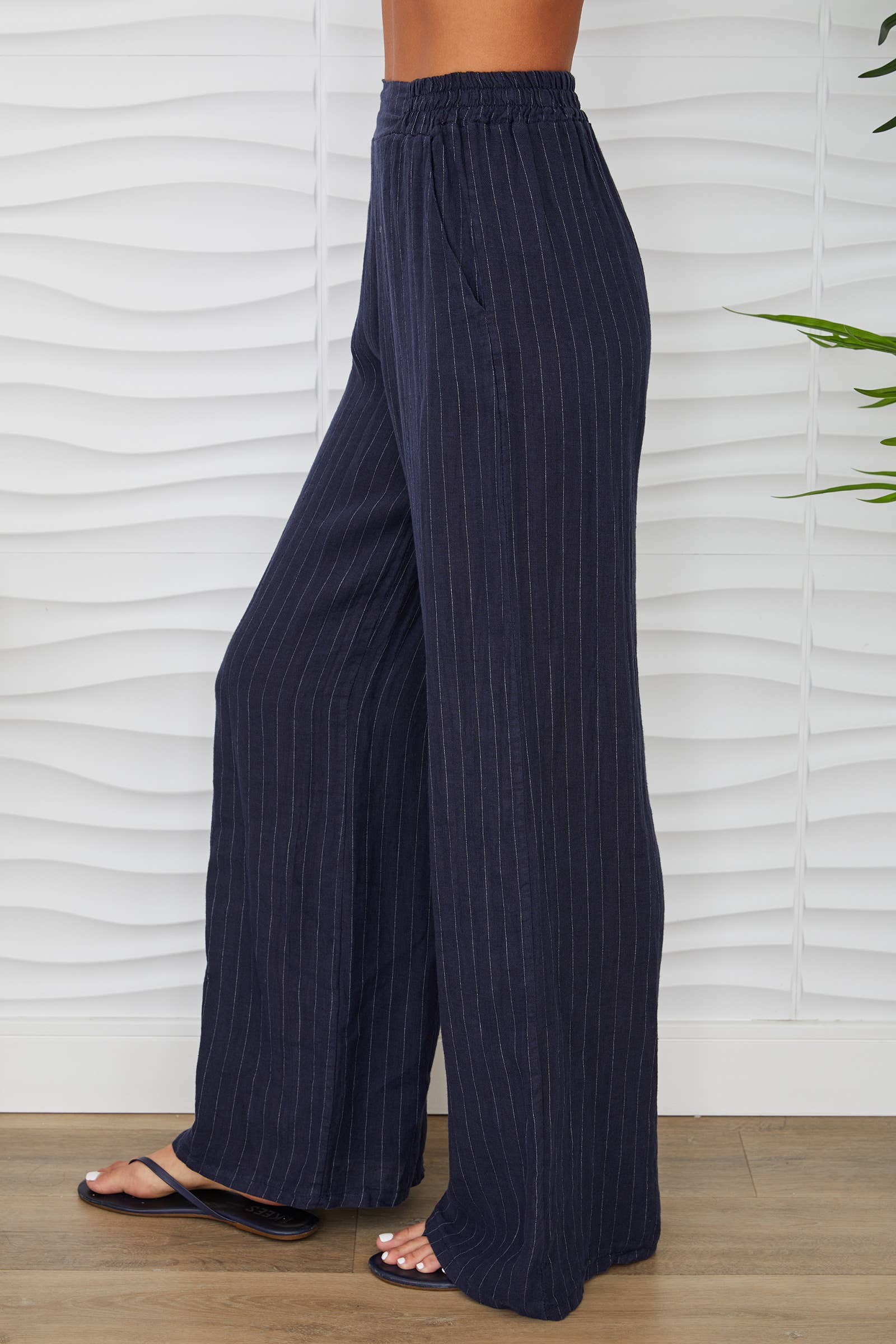Linen Pinstripe Flat Front Pants