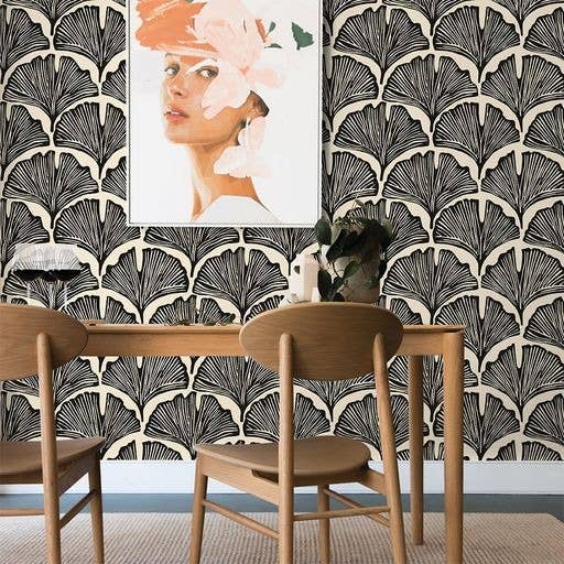 Feather Palm Black Peel and Stick Wallpaper, 28 sq. ft.