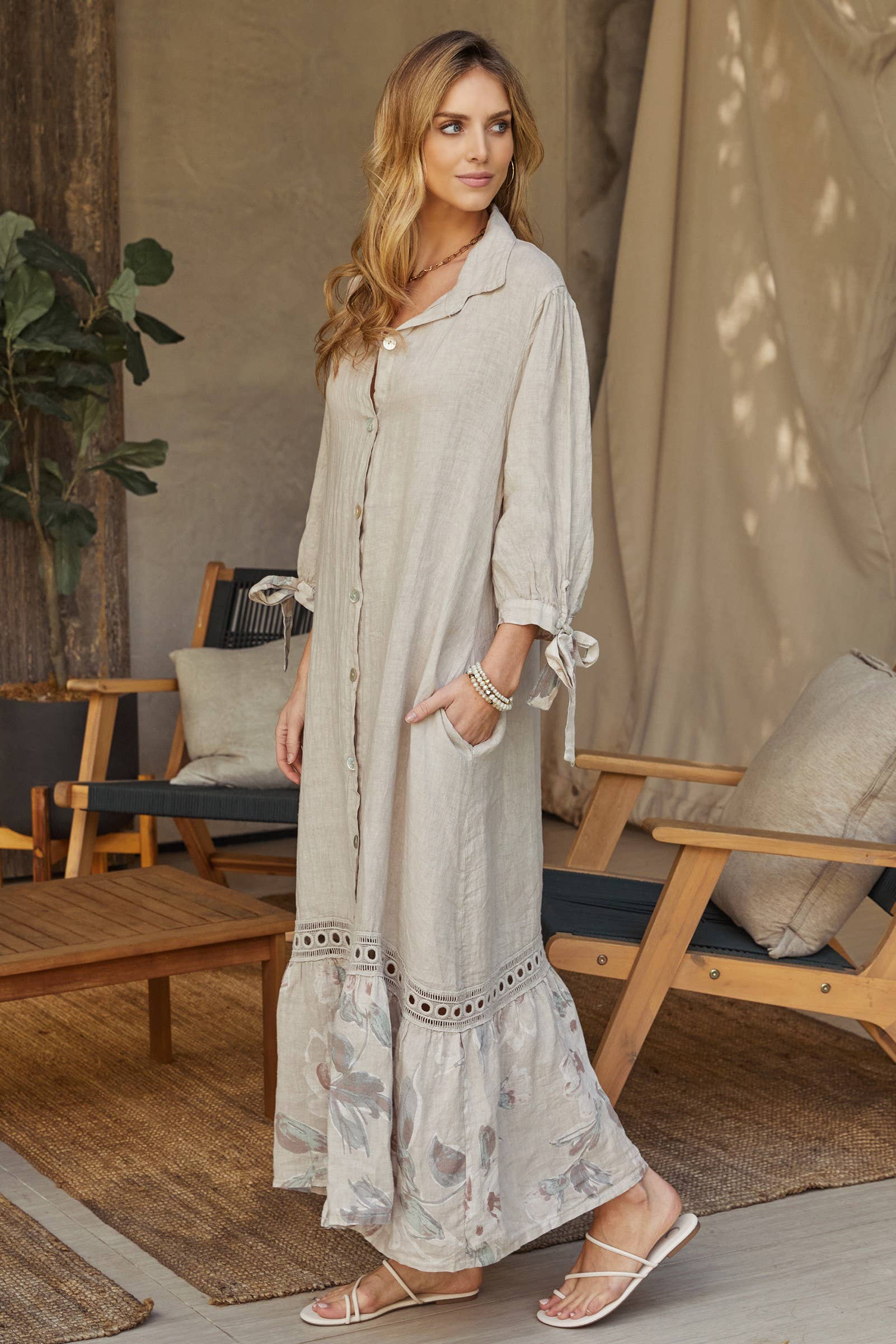 Floral Print Button Down Longsleeve Dress