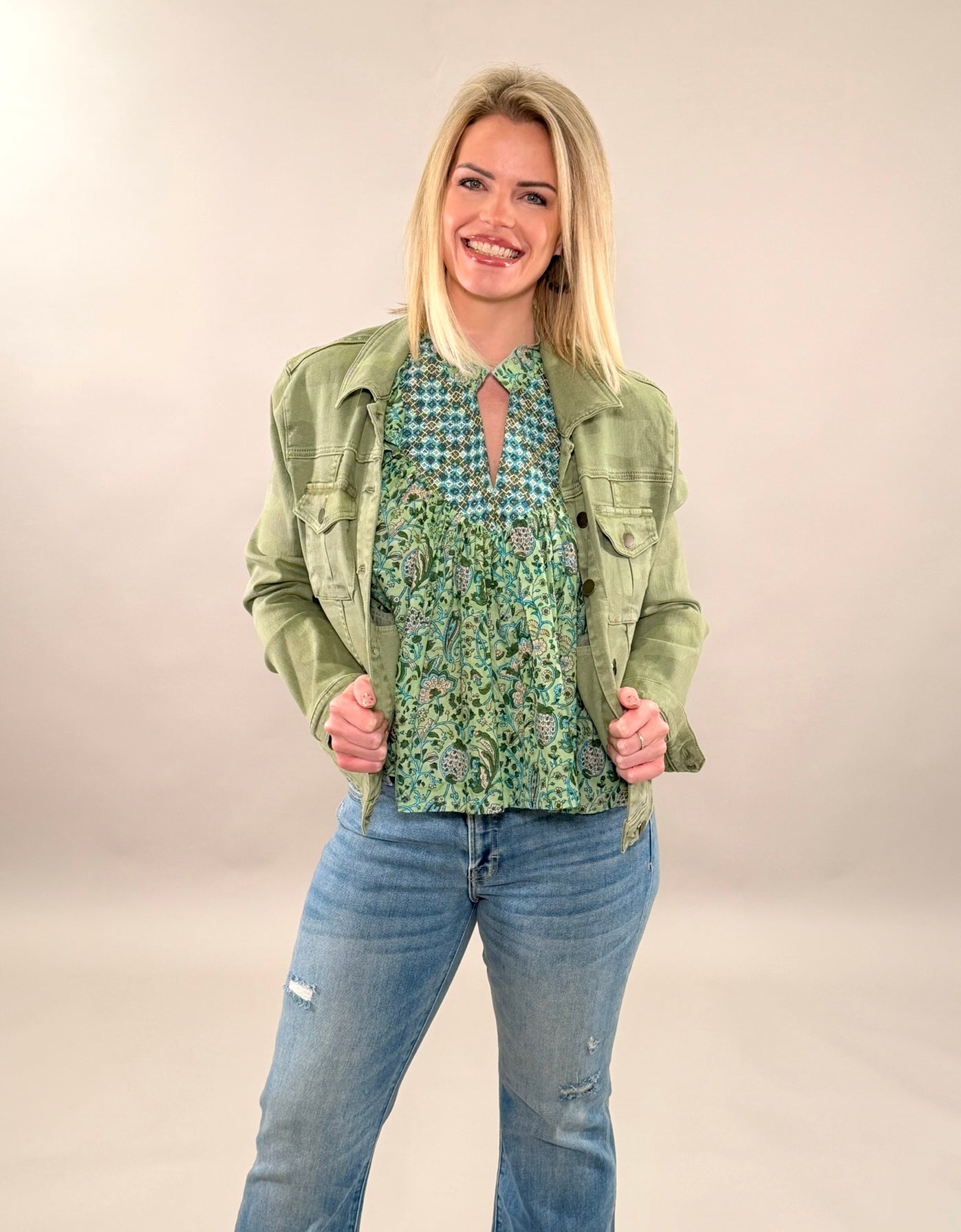 Cap Sleeve Botanical Breezy Blouse