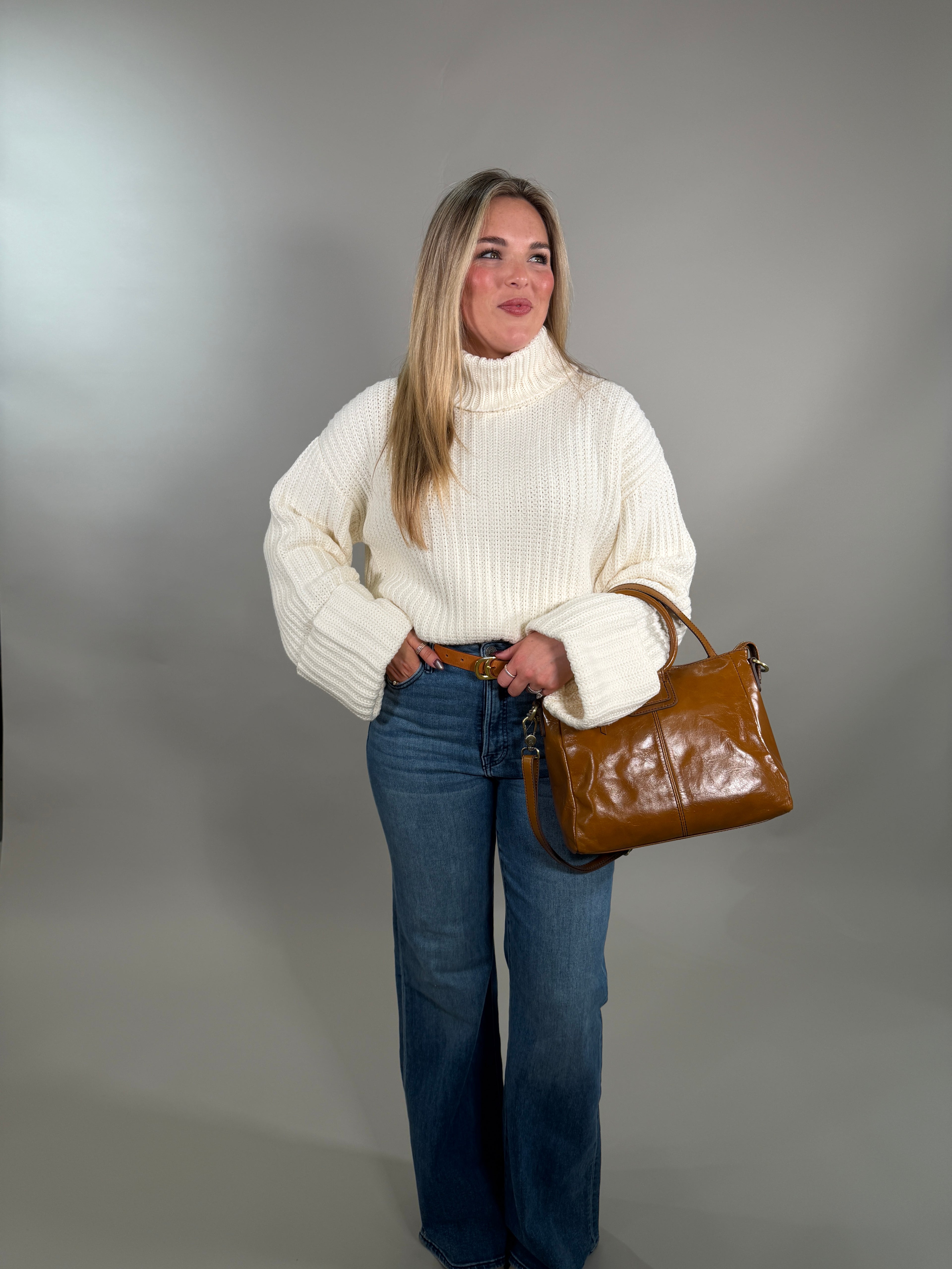 Cozy Knit Roll Neck Cream Sweater