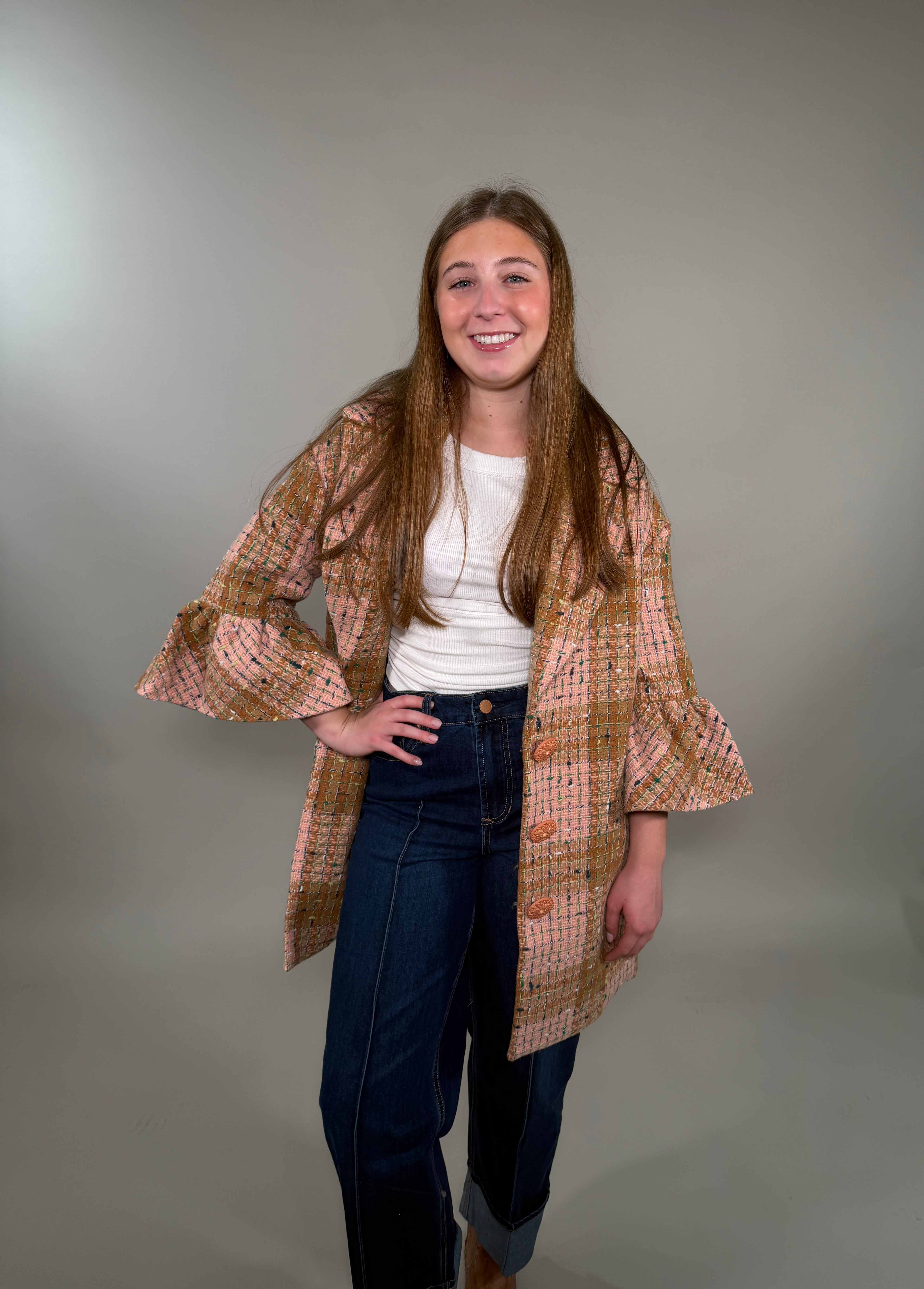 Ruffle Sleeve Plaid Coat