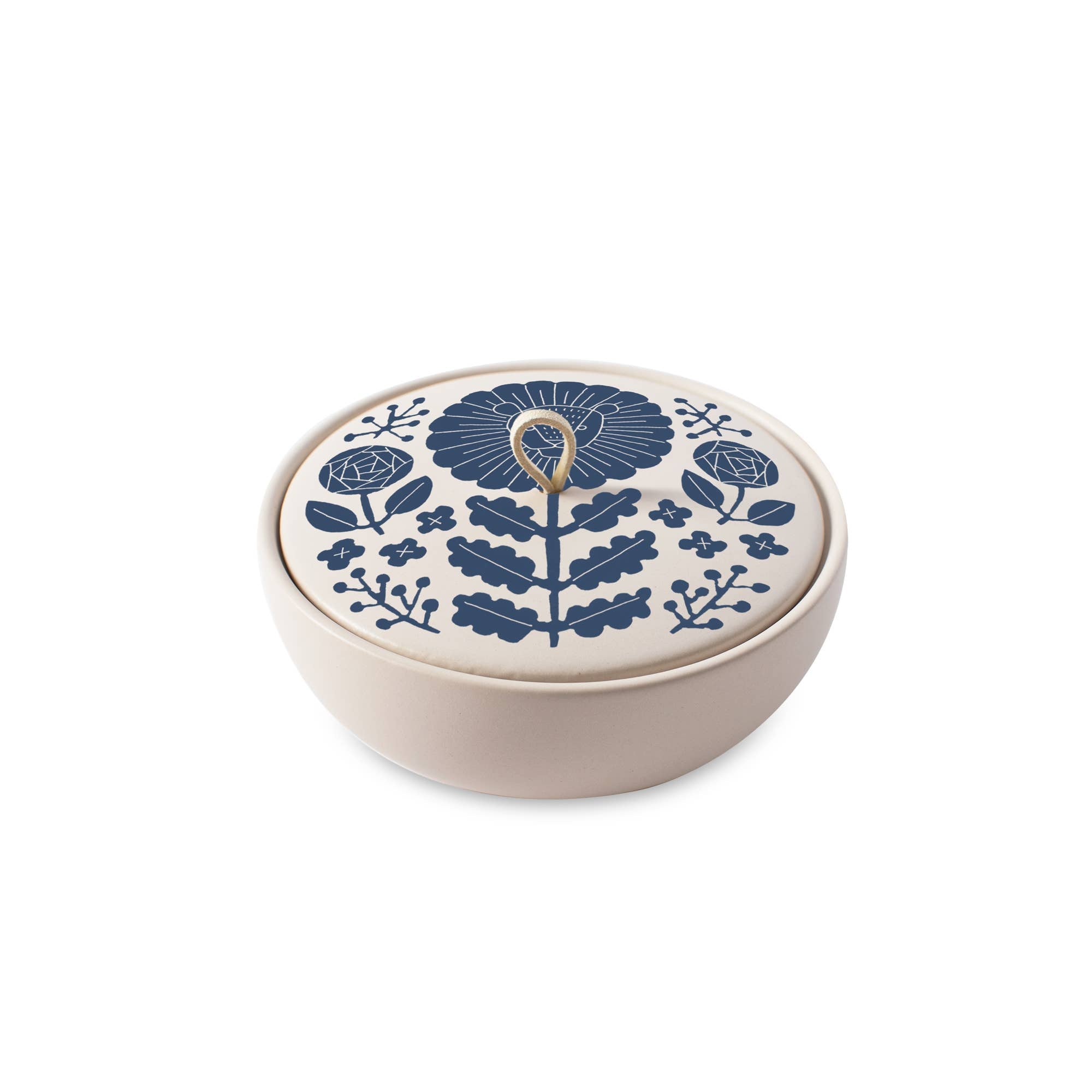 Stoneware Large Round Trinket Box - Indigo Leo