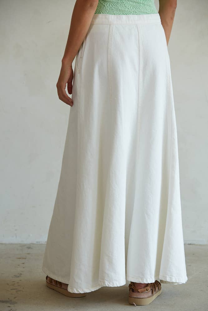 Woven 100% Cotton Denim Maxi Flare Skirt