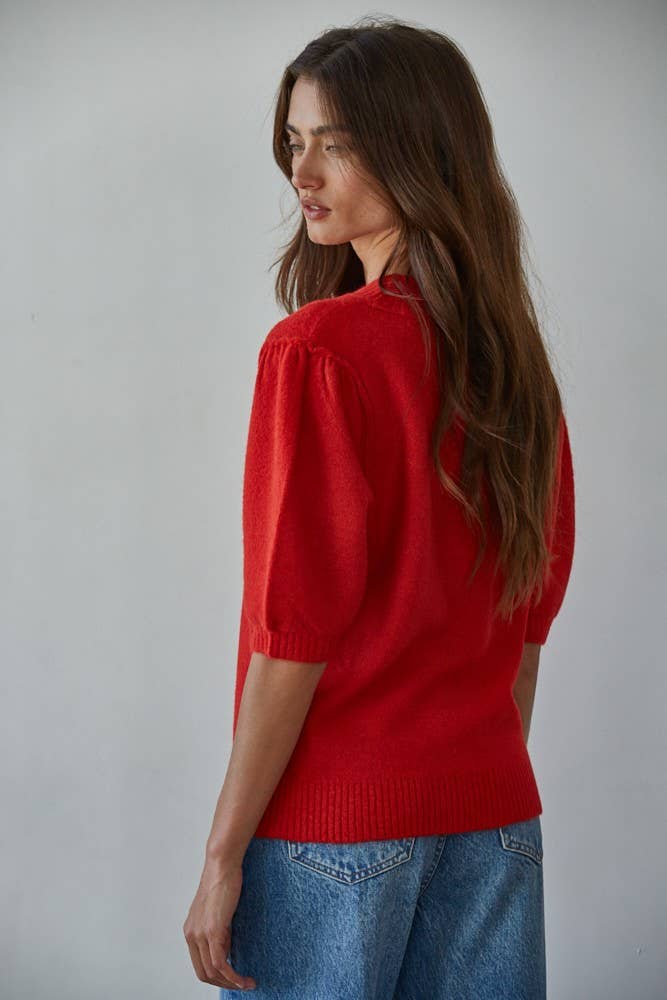 Knit Sweater Short Sleeve Pullover Top