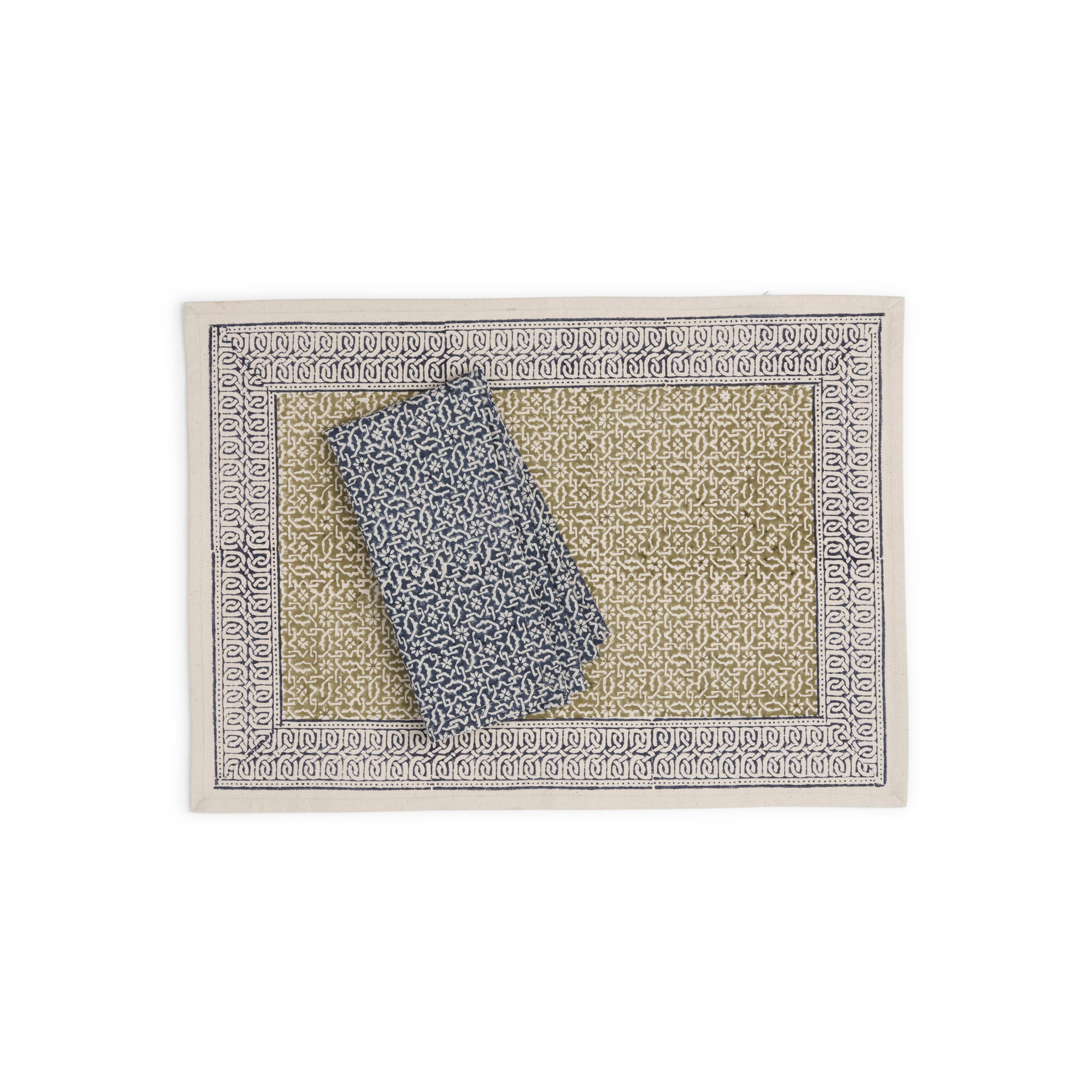 Fragrant Meadow Placemat (Set of 4), Hand Block Printed