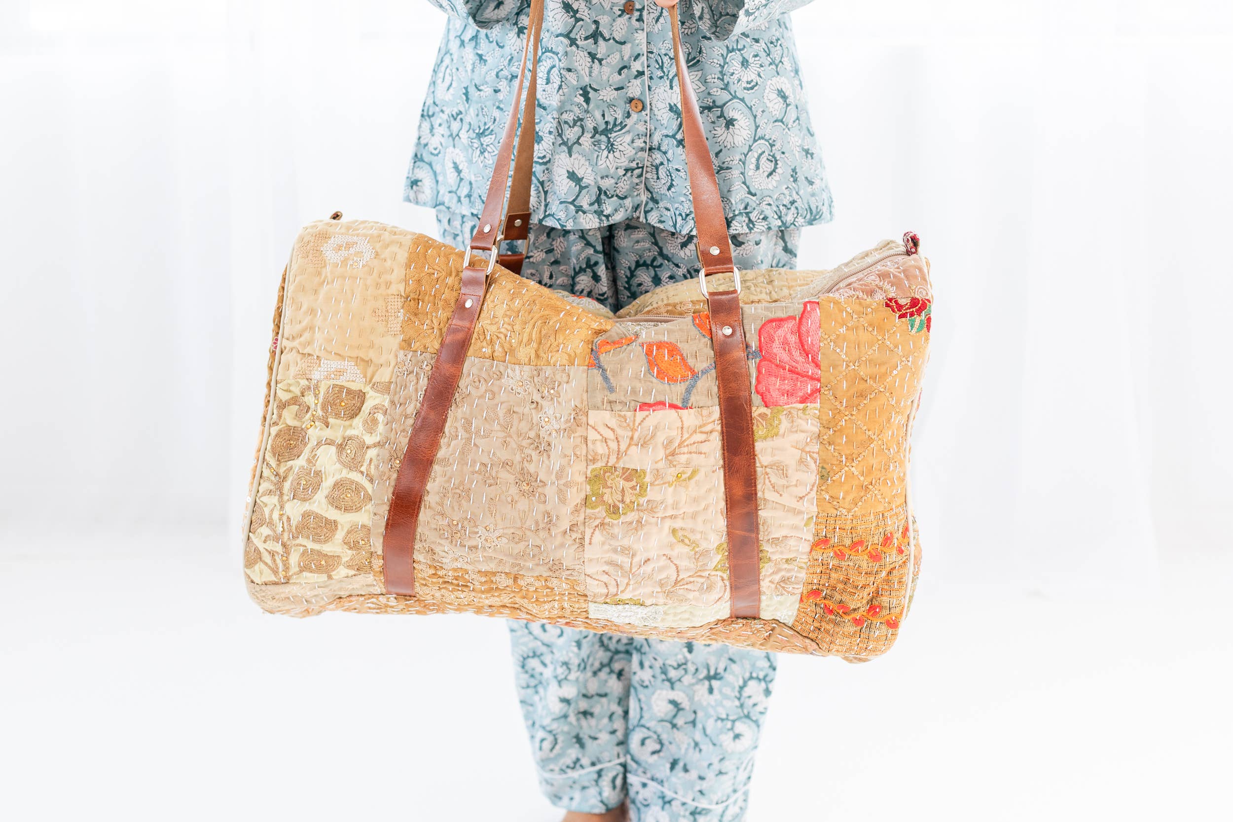 Tan Patchwork Duffle